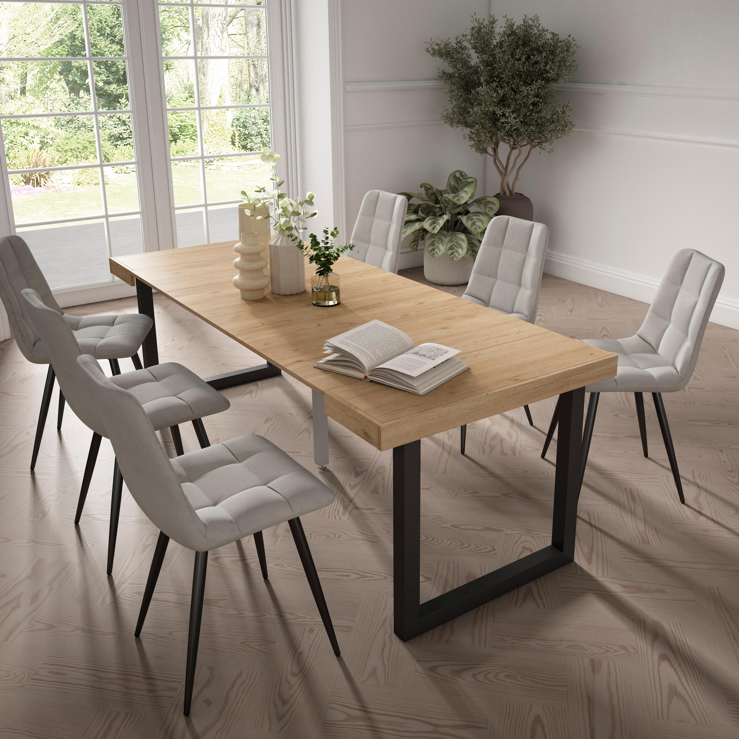 foto del prodotto consolle allungabile, 222x90x73cm, per 10 persone, gambe in legno, colore rovere rf2926
