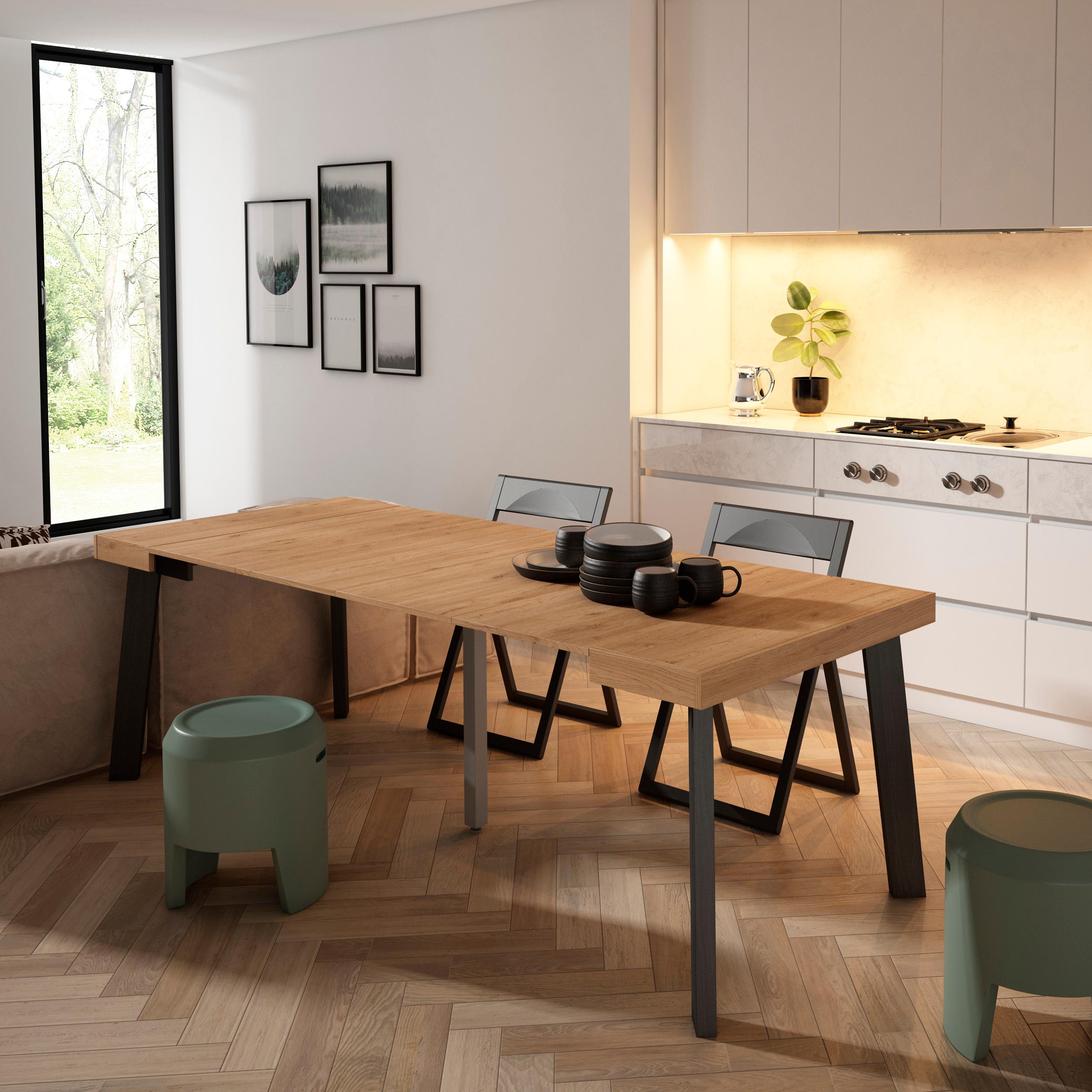 foto del prodotto consolle allungabile, 222x90x73cm, per 10 persone, gambe in legno, colore rovere rf3072