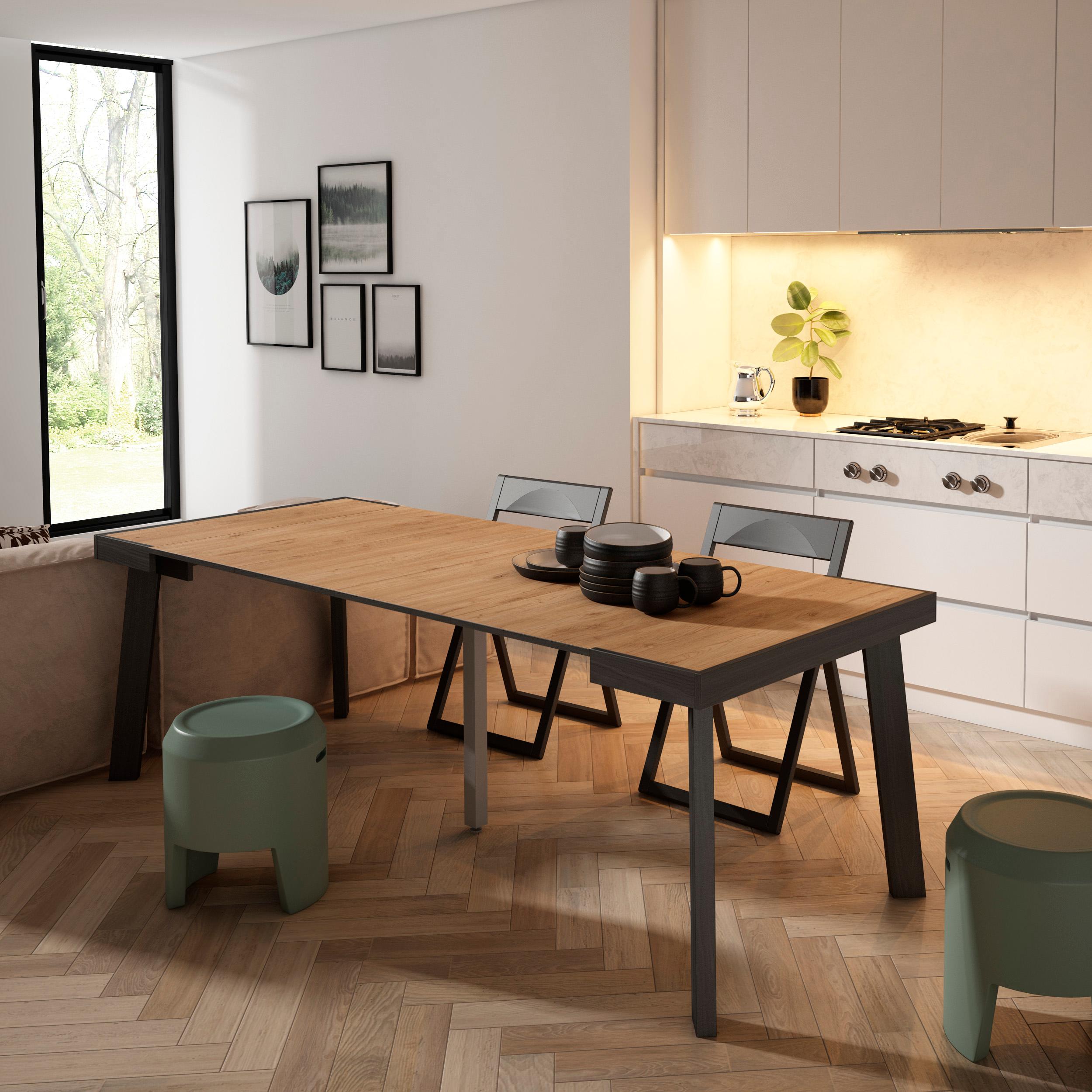 foto del prodotto consolle allungabile, 222x90x73cm, per 10 persone, gambe in legno, colore rovere rf3075