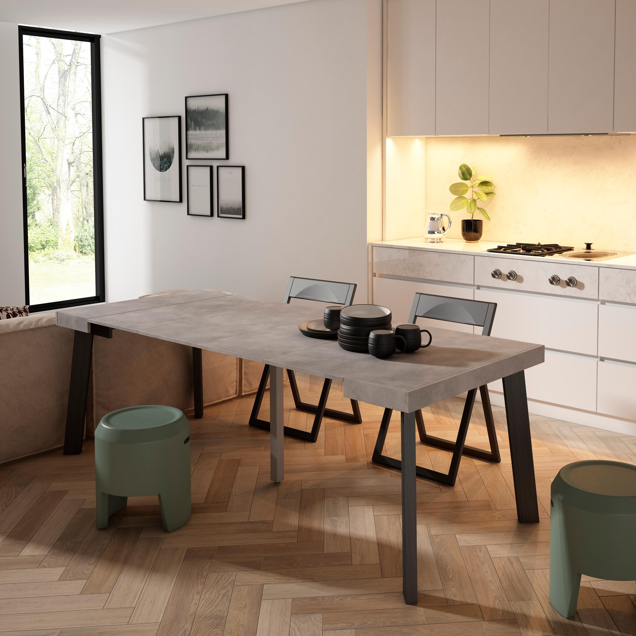 foto del prodotto consolle allungabile, 222x90x73cm, per 10 persone, gambe in legno, grigio cemento rf3070