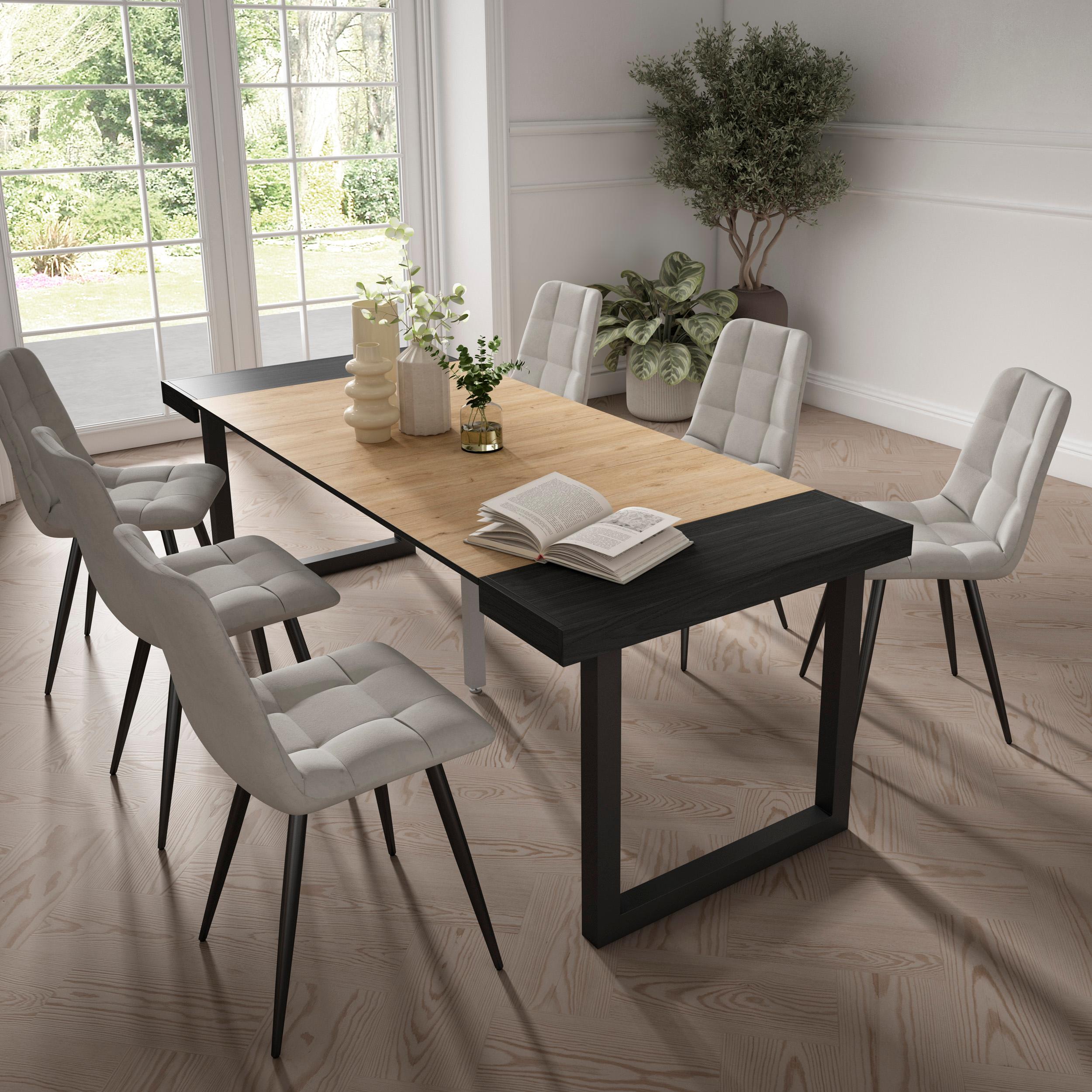 foto del prodotto consolle allungabile, 222x90x73cm, per 10 persone, gambe in legno, nero e colore rovere rf2933