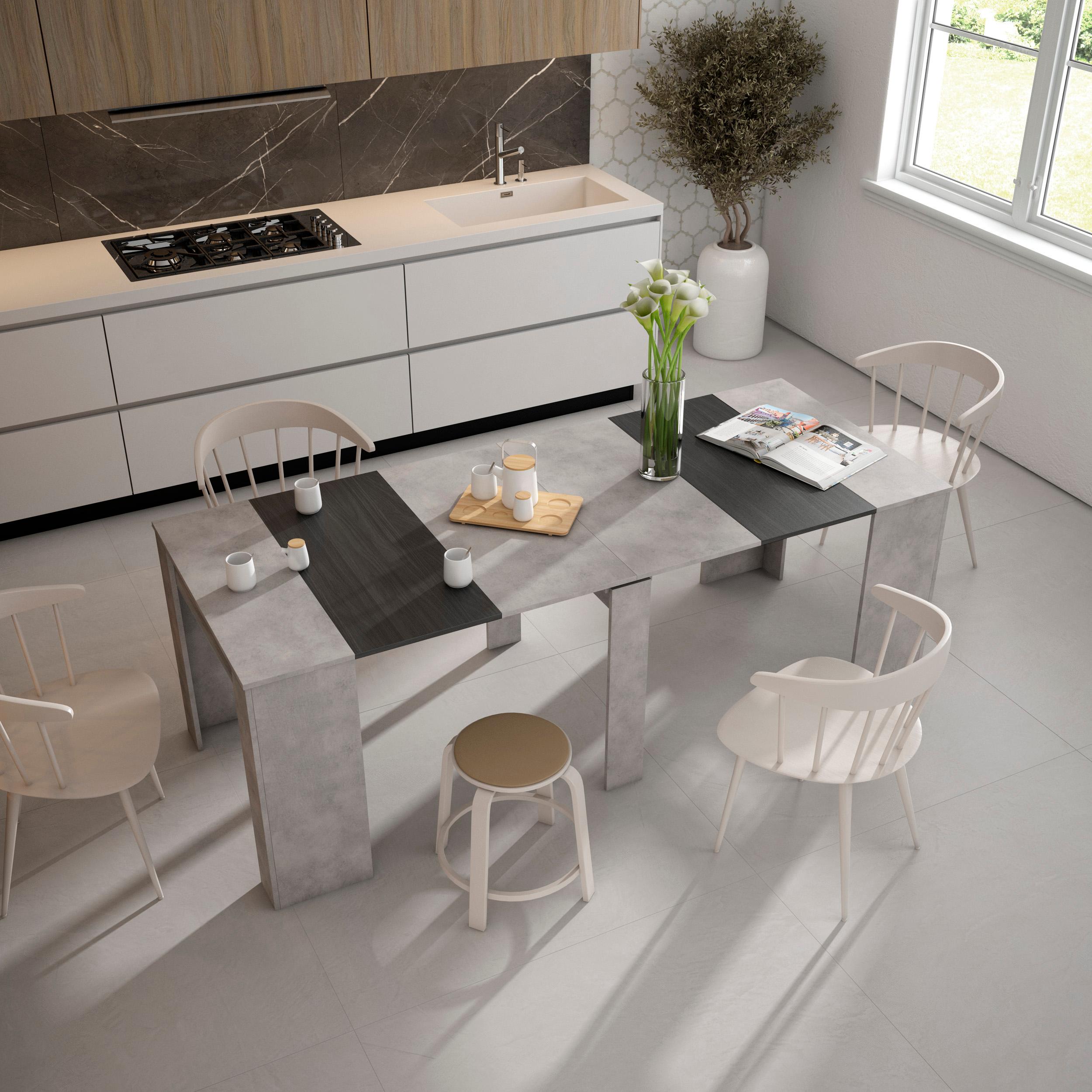foto del prodotto consolle allungabile, 222x90x77cm, per 10 persone, tavolo da pranzo, grigio cemento rf2631