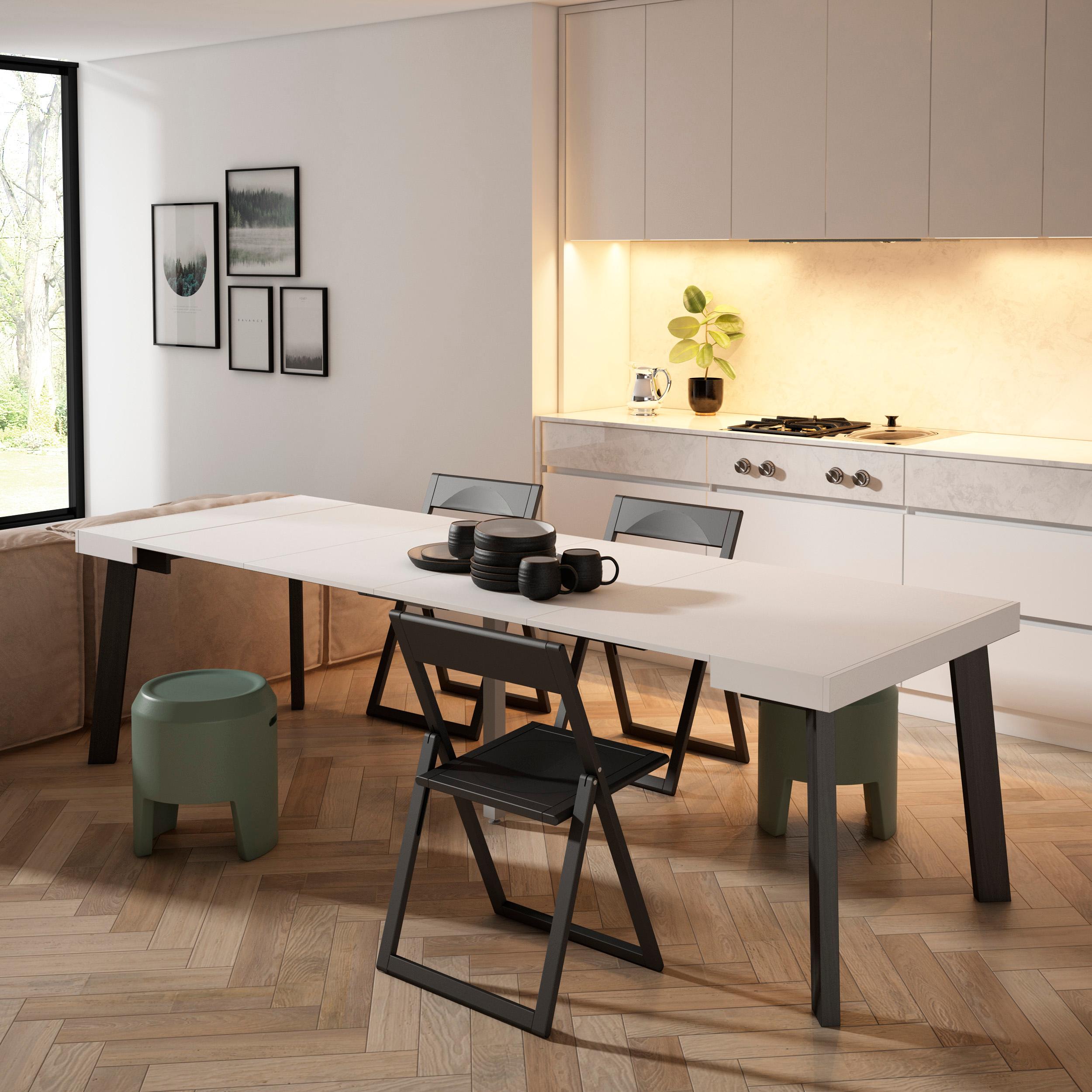 foto del prodotto consolle allungabile, 262x90x73cm, per 12 persone, gambe in legno, bianco rf3021