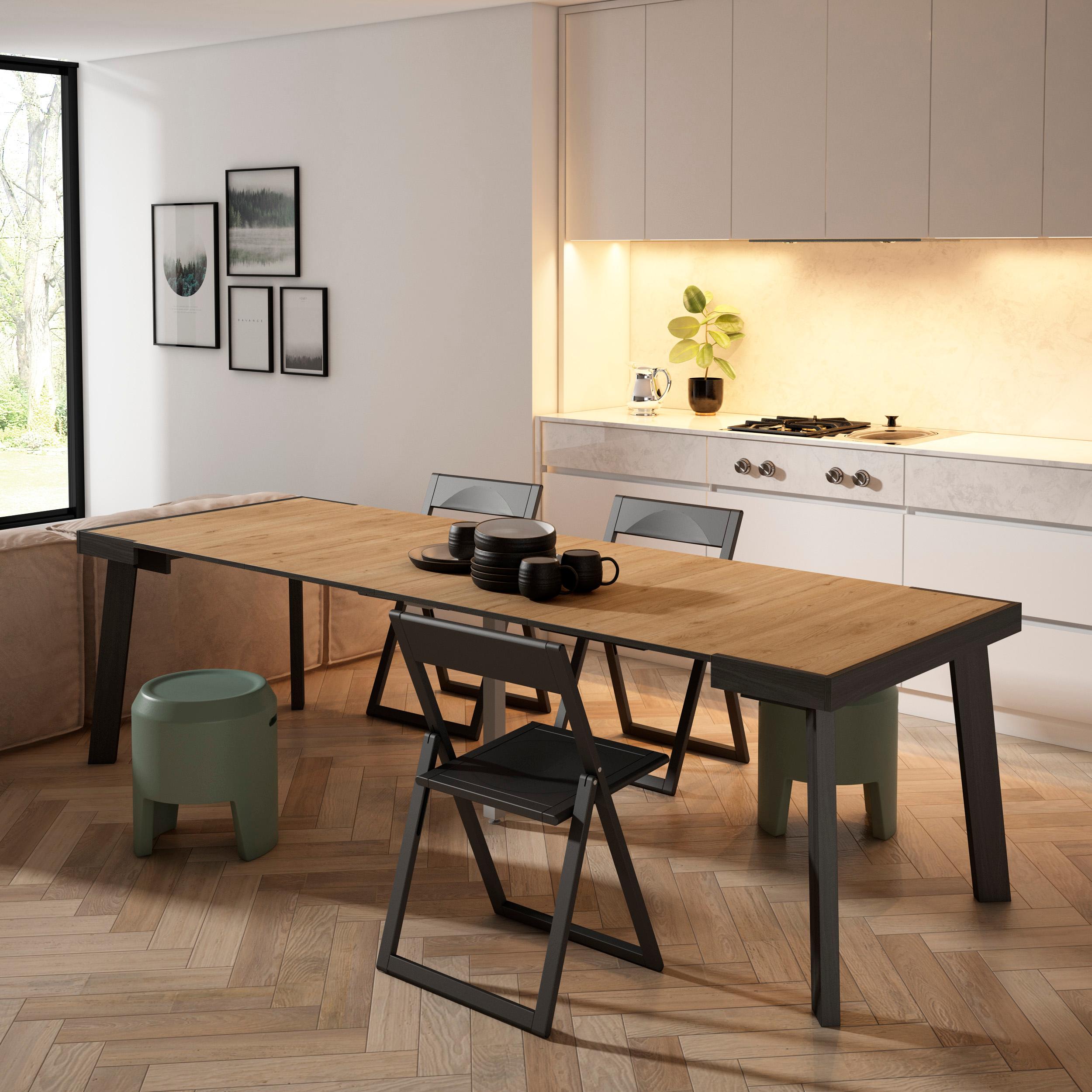 foto del prodotto consolle allungabile, 262x90x73cm, per 12 persone, gambe in legno, colore rovere rf3023
