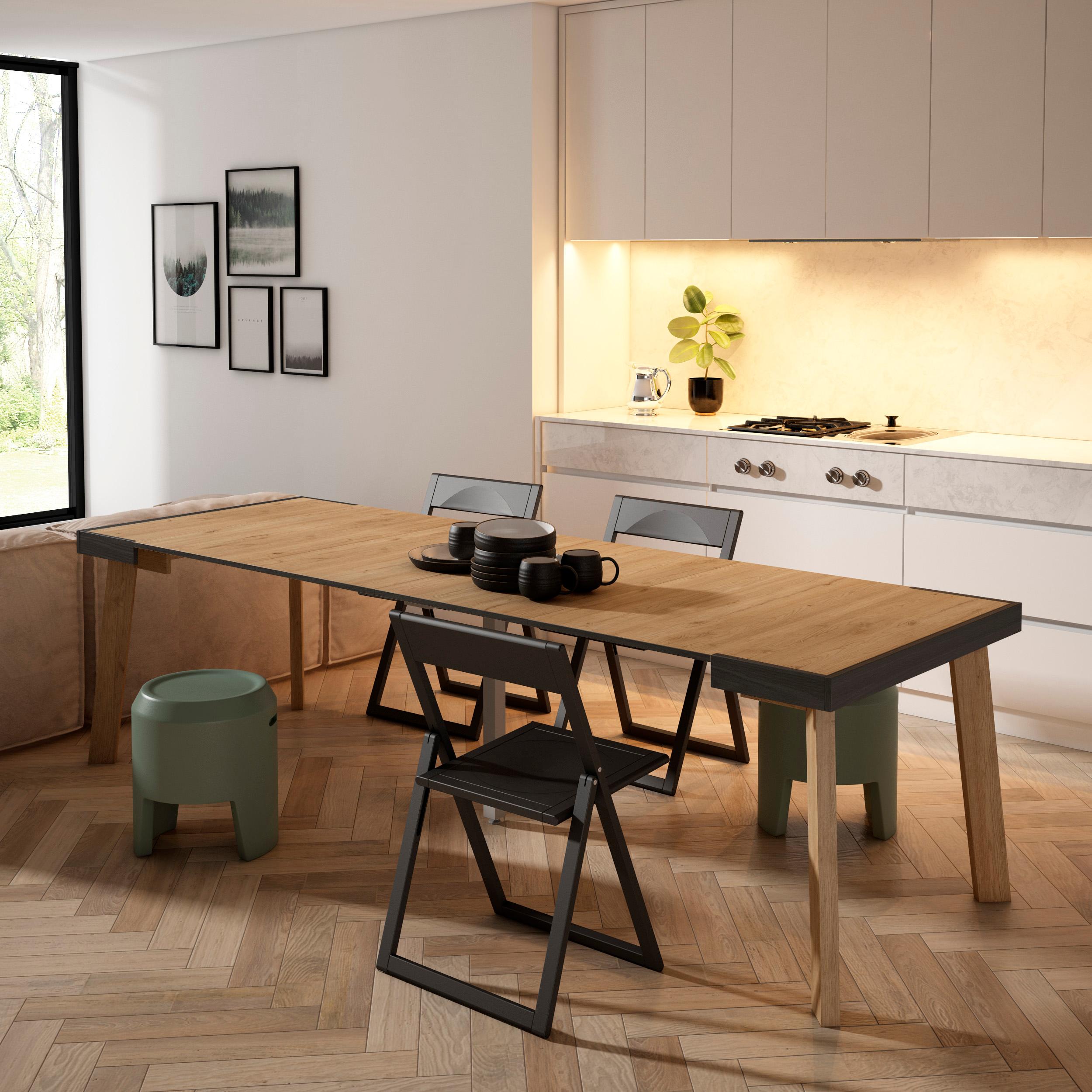 foto del prodotto consolle allungabile, 262x90x73cm, per 12 persone, gambe in legno, colore rovere rf3082