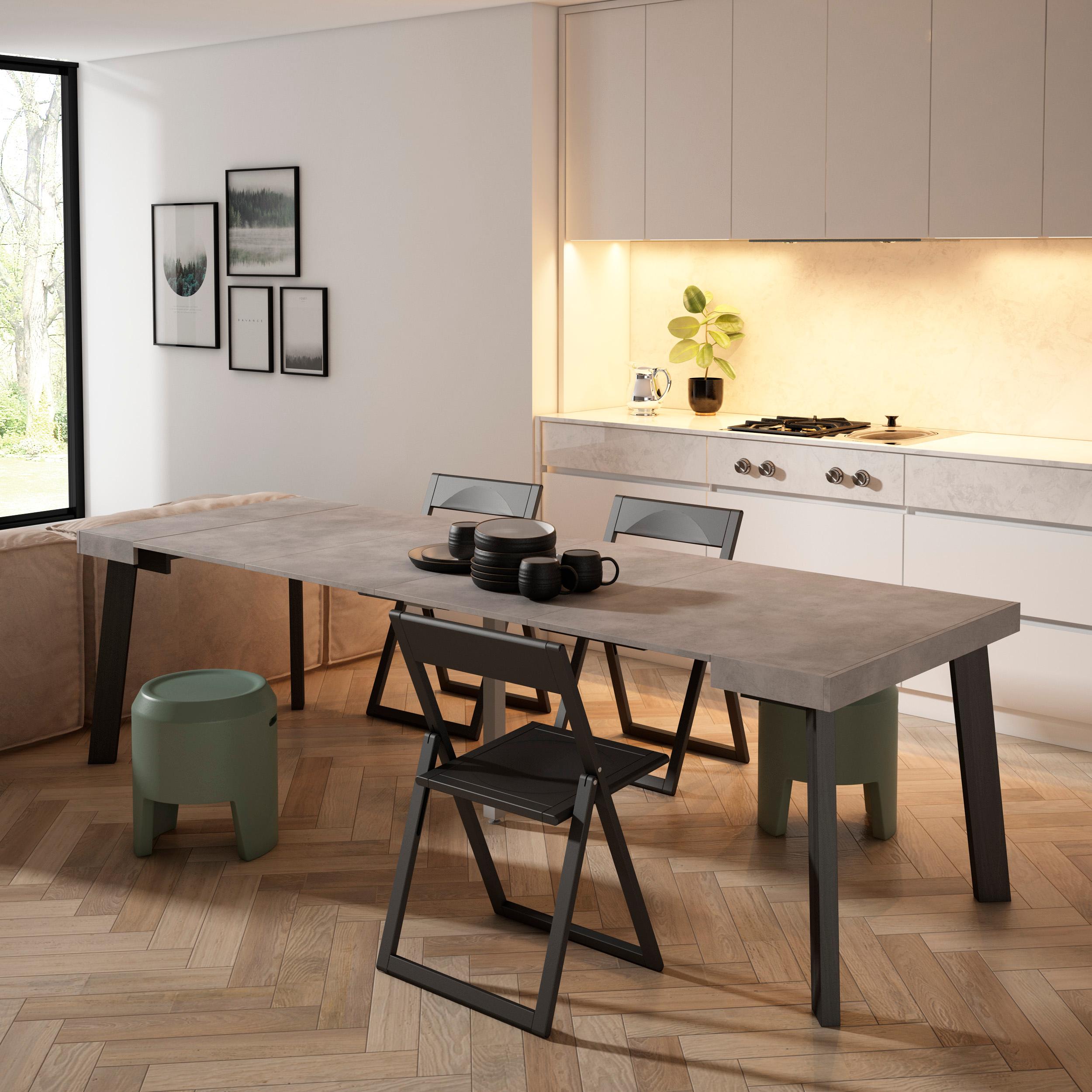 foto del prodotto consolle allungabile, 262x90x73cm, per 12 persone, gambe in legno, grigio cemento rf3022