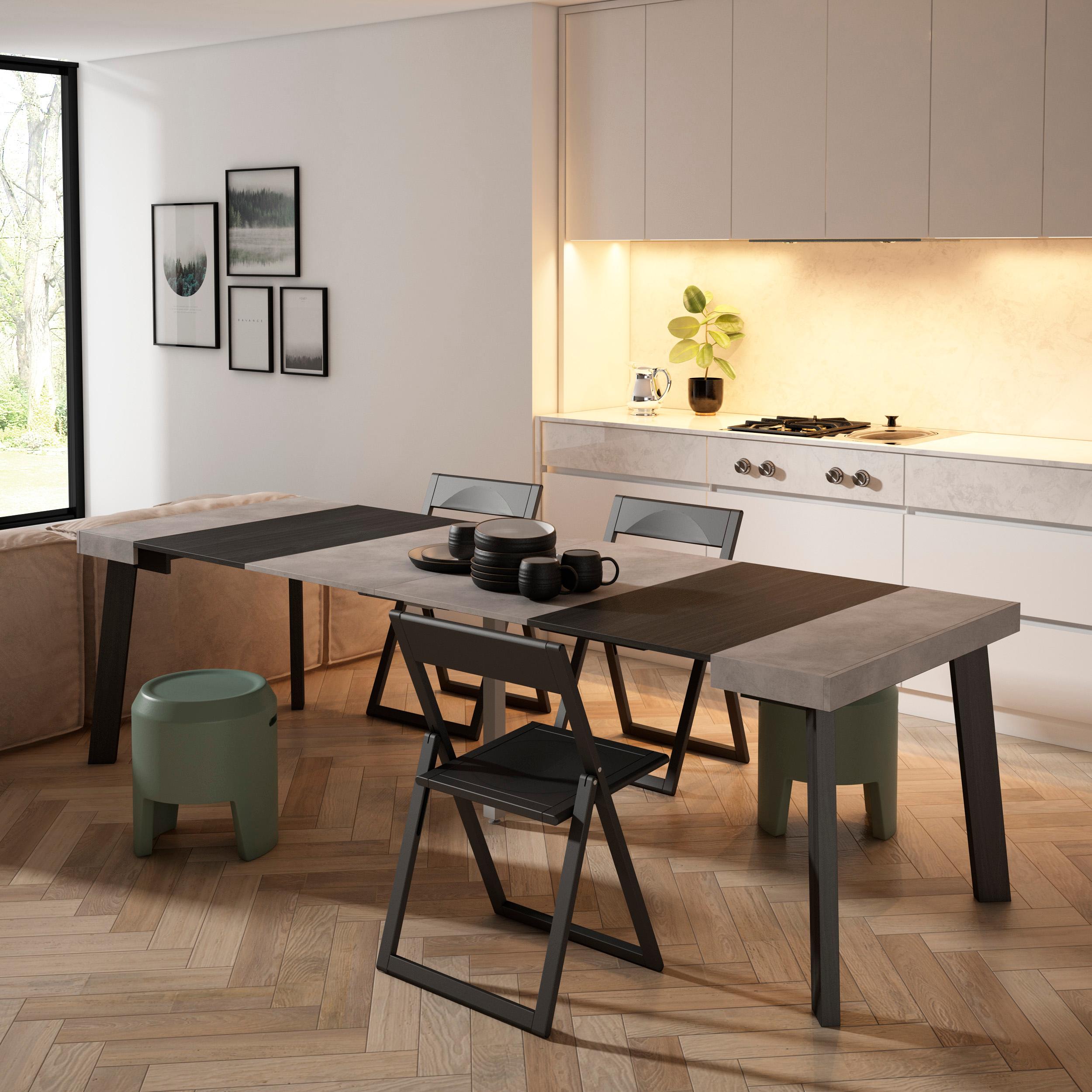 foto del prodotto consolle allungabile, 262x90x73cm, per 12 persone, gambe in legno, grigio cemento rf3024