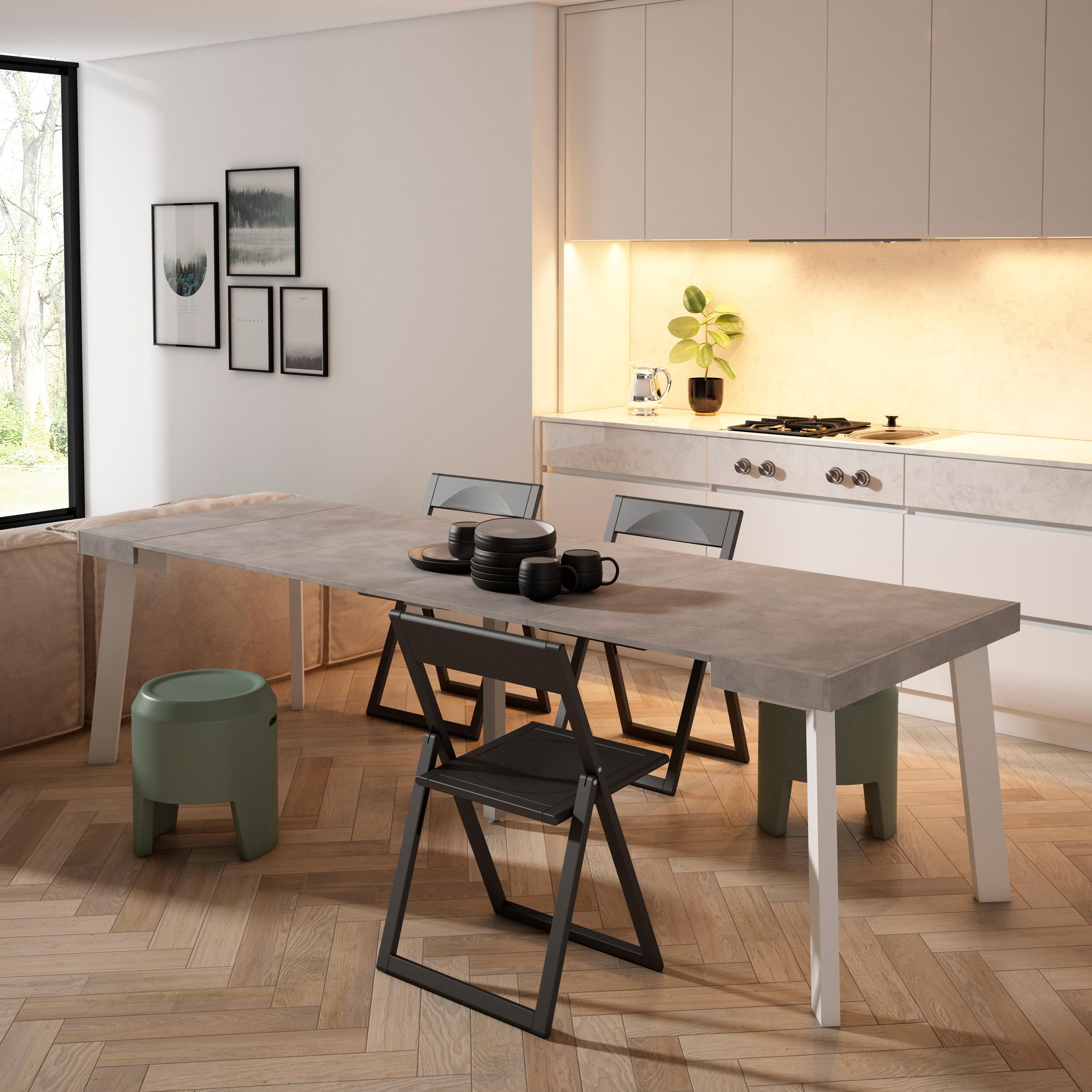 foto del prodotto consolle allungabile, 262x90x73cm, per 12 persone, gambe in legno, grigio cemento rf3113