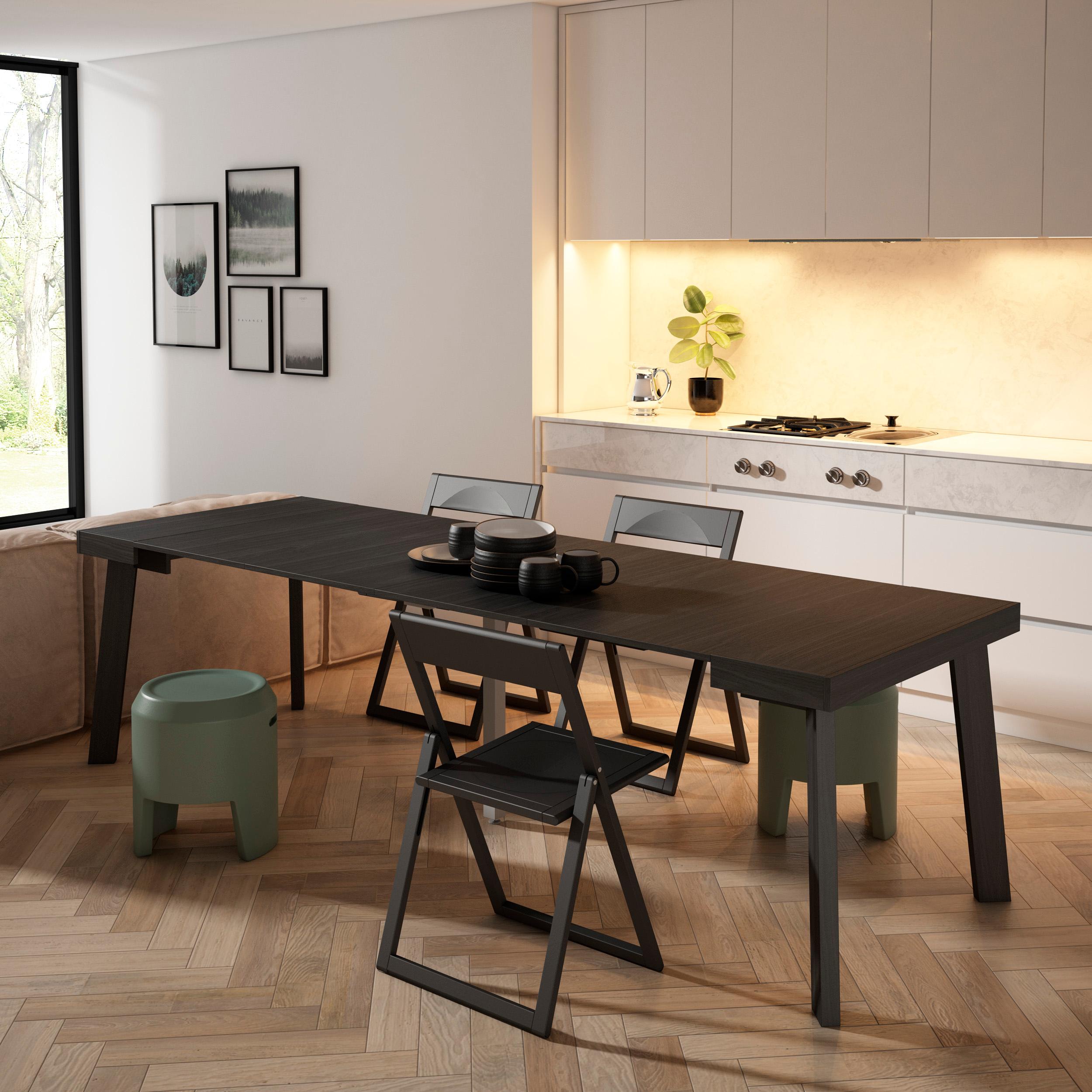 foto del prodotto consolle allungabile, 262x90x73cm, per 12 persone, gambe in legno, nero rf3031