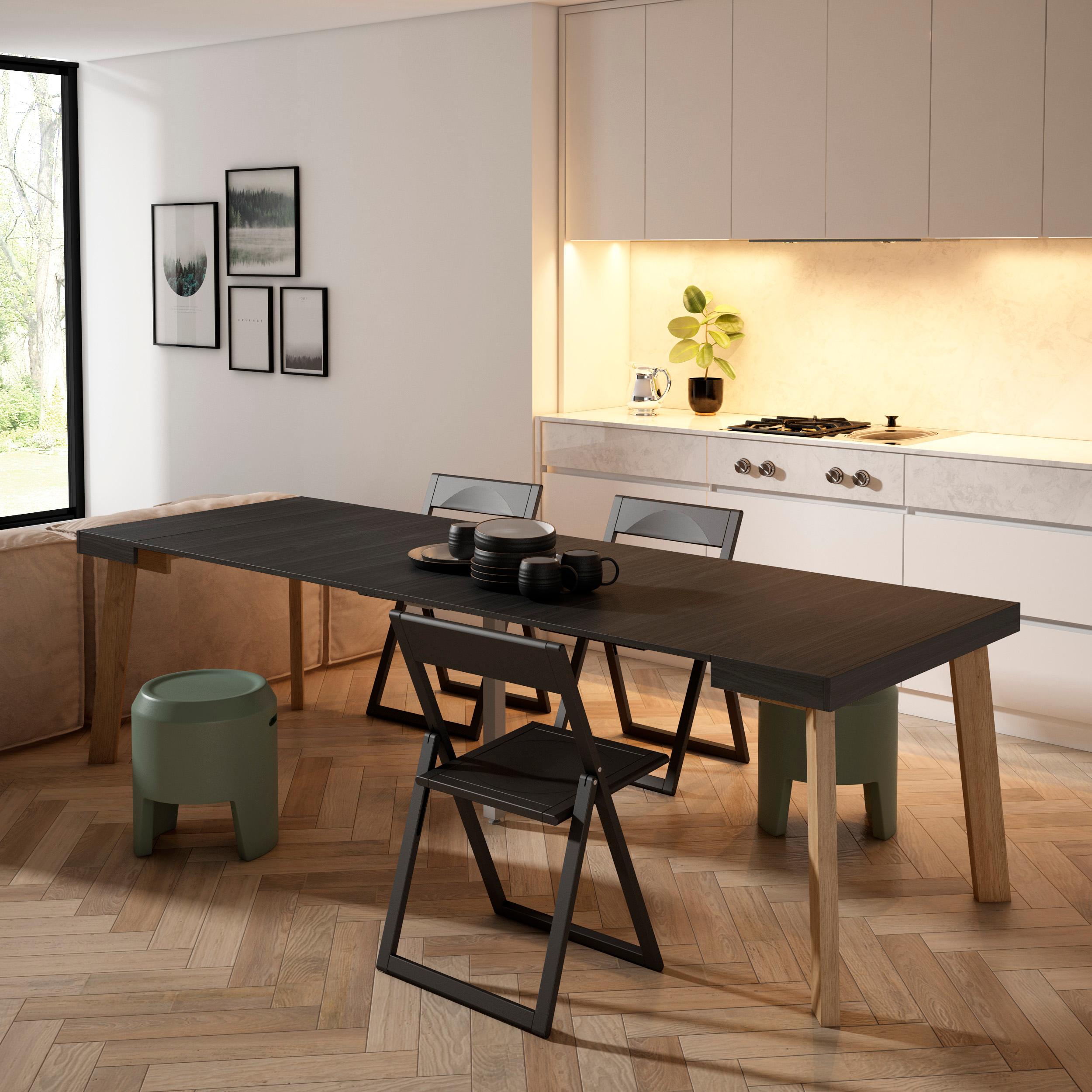 foto del prodotto consolle allungabile, 262x90x73cm, per 12 persone, gambe in legno, nero rf3091