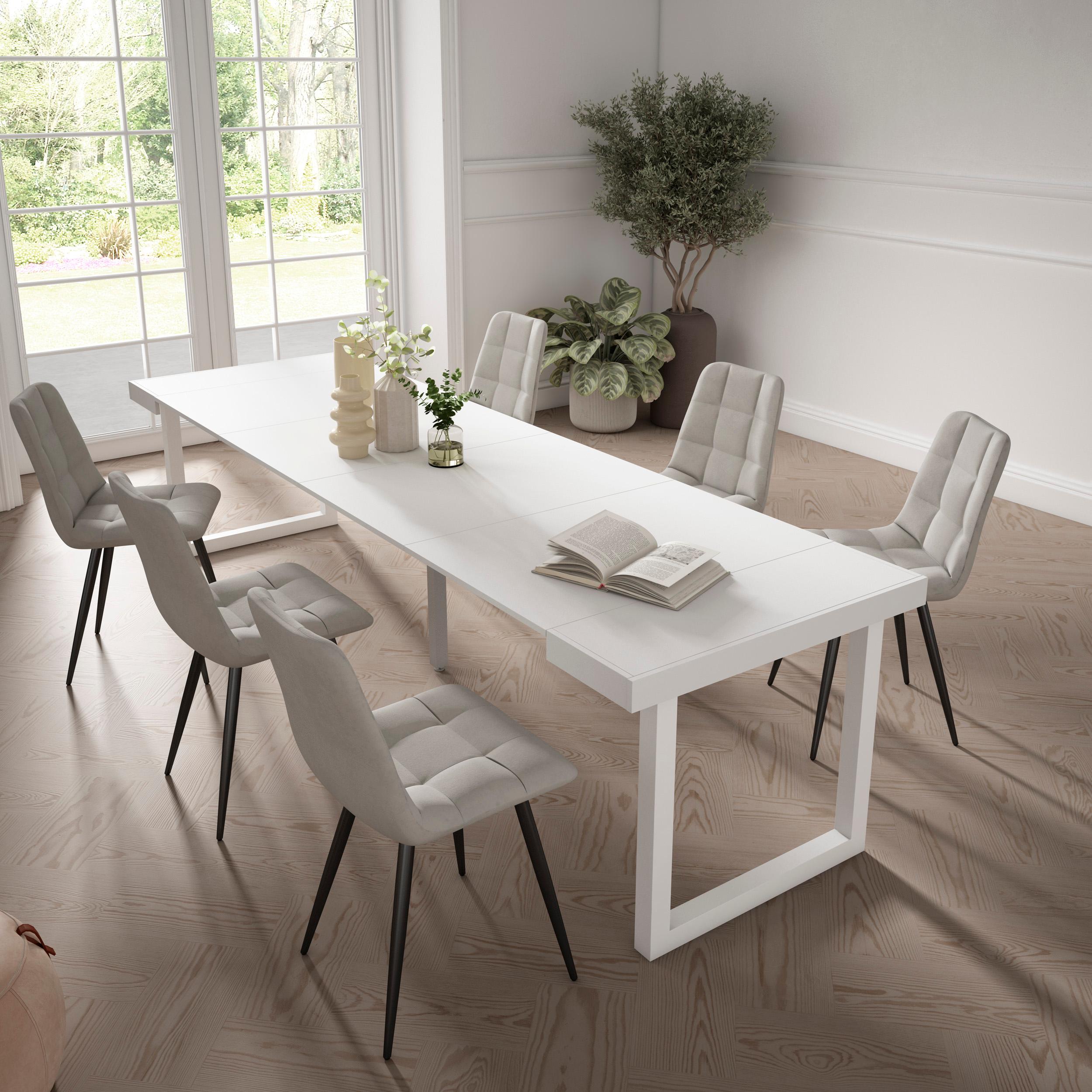 foto del prodotto consolle allungabile, 302x90x73cm, per 14 persone, gambe in legno, bianco rf2969