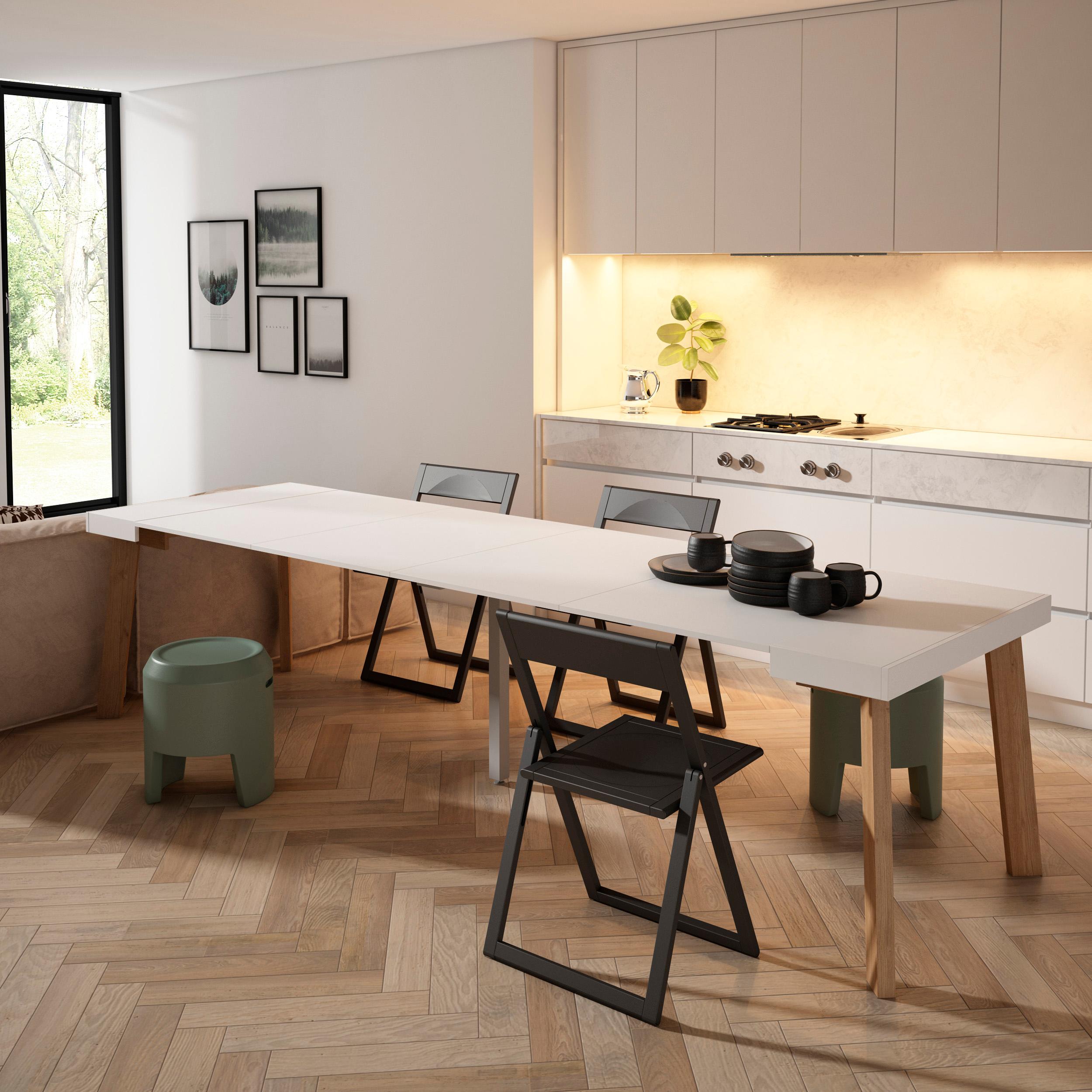 foto del prodotto consolle allungabile, 302x90x73cm, per 14 persone, gambe in legno, bianco rf3096