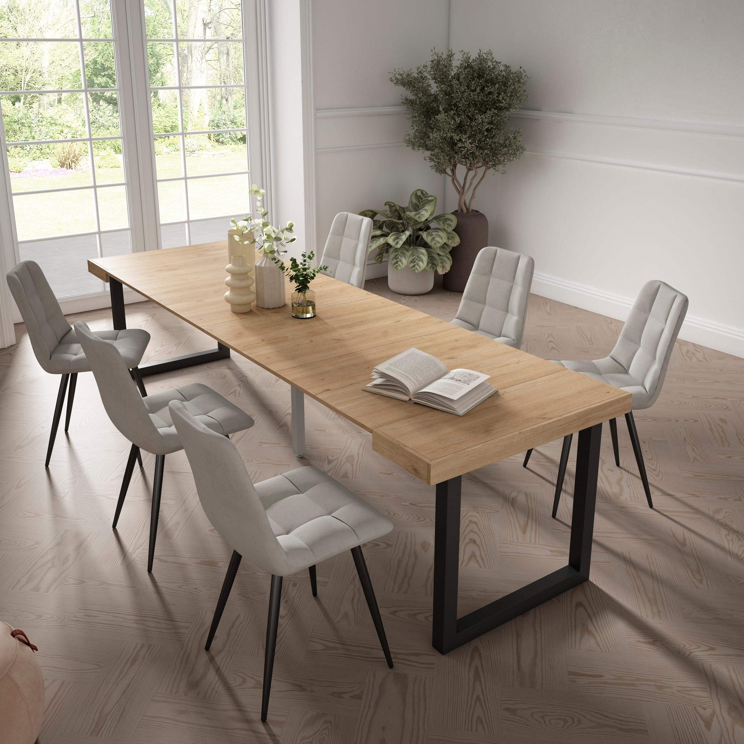 foto del prodotto consolle allungabile, 302x90x73cm, per 14 persone, gambe in legno, colore rovere rf2938