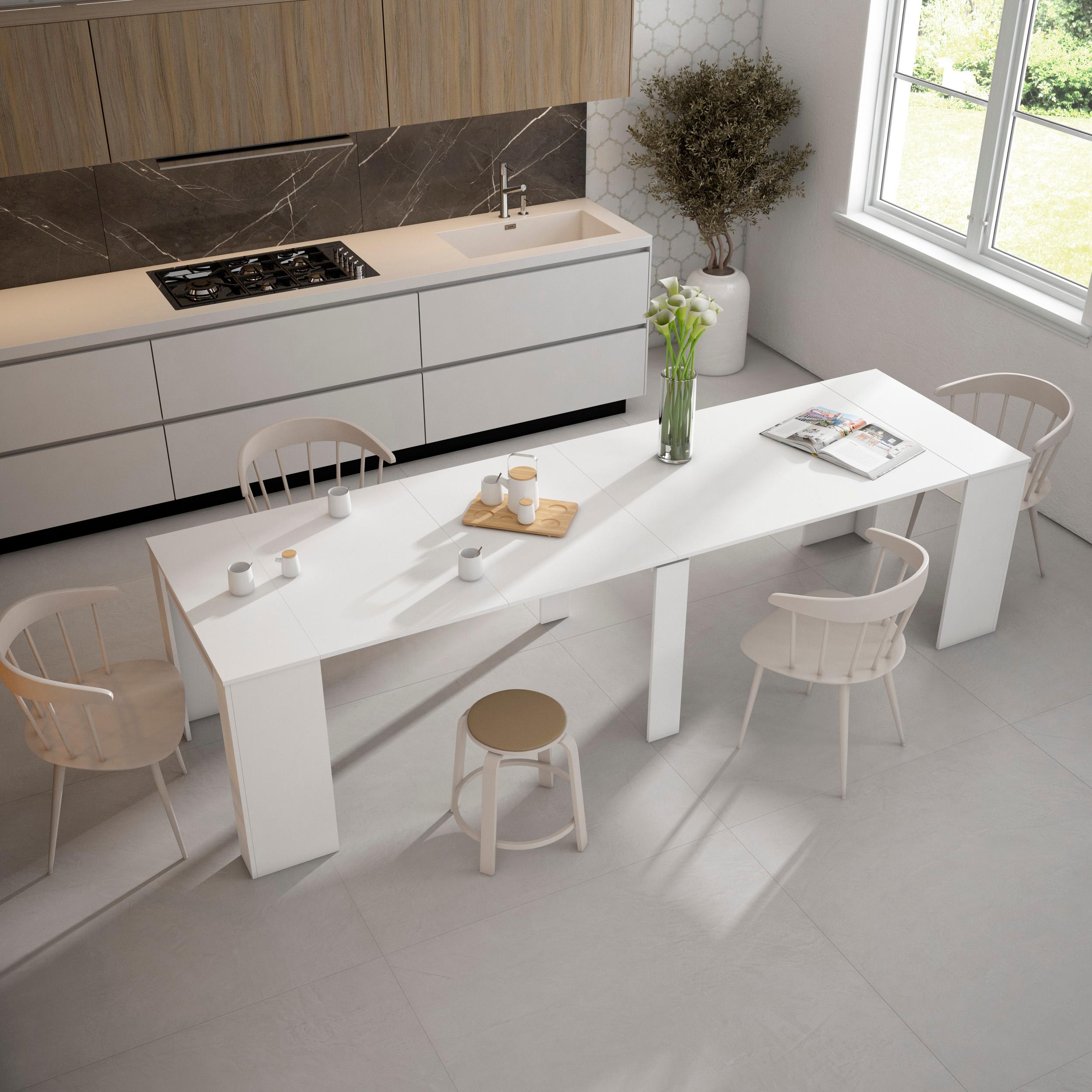 foto del prodotto consolle allungabile, 302x90x77cm, per 14 persone, tavolo da pranzo, bianco rf2628