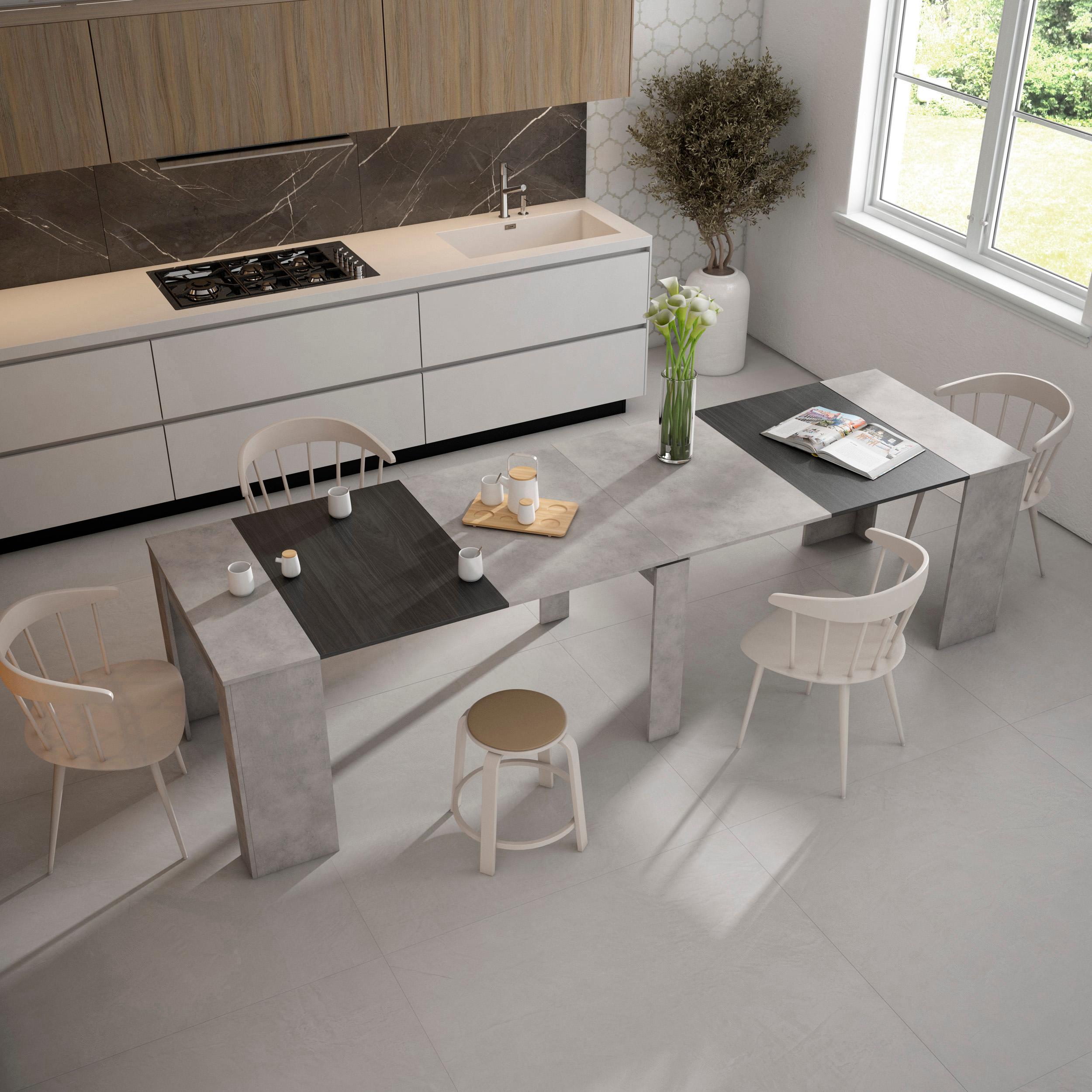 foto del prodotto consolle allungabile, 302x90x77cm, per 14 persone, tavolo da pranzo, grigio cemento rf2637