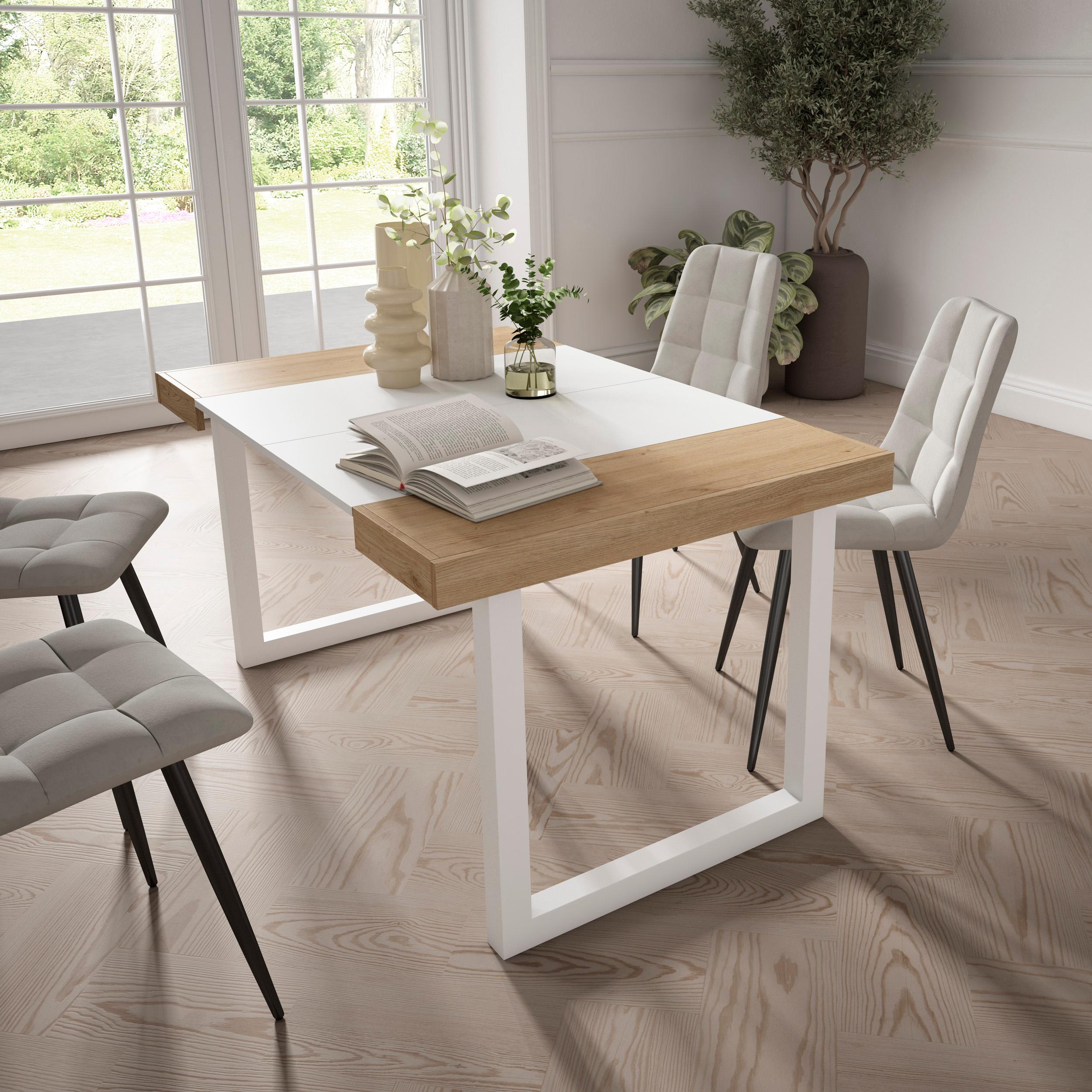 foto del prodotto consolle allungabile, 58 fino 140x90x73cm, per 6 persone, gambe in legno, colore rovere e bianco rf2694