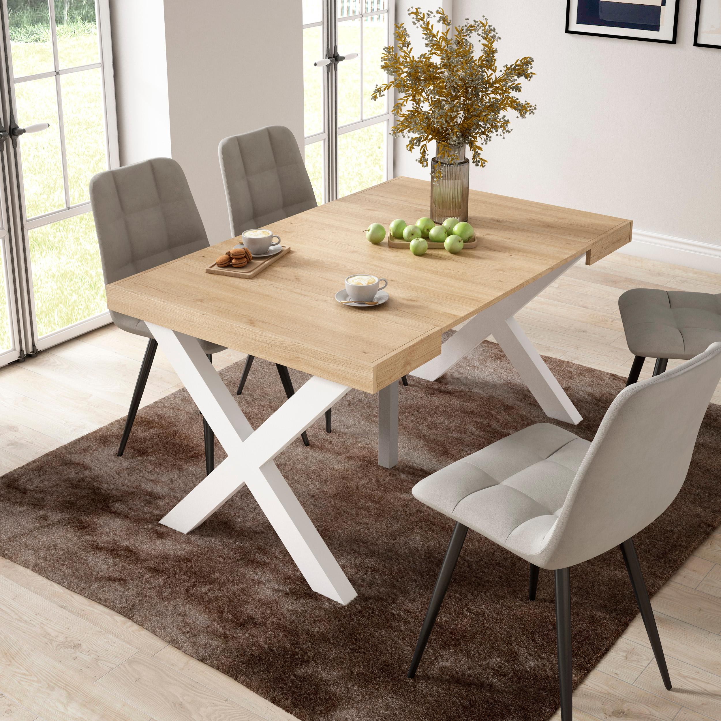 foto del prodotto consolle allungabile, 58 fino 140x90x73cm, per 6 persone, gambe in legno, colore rovere rf2719