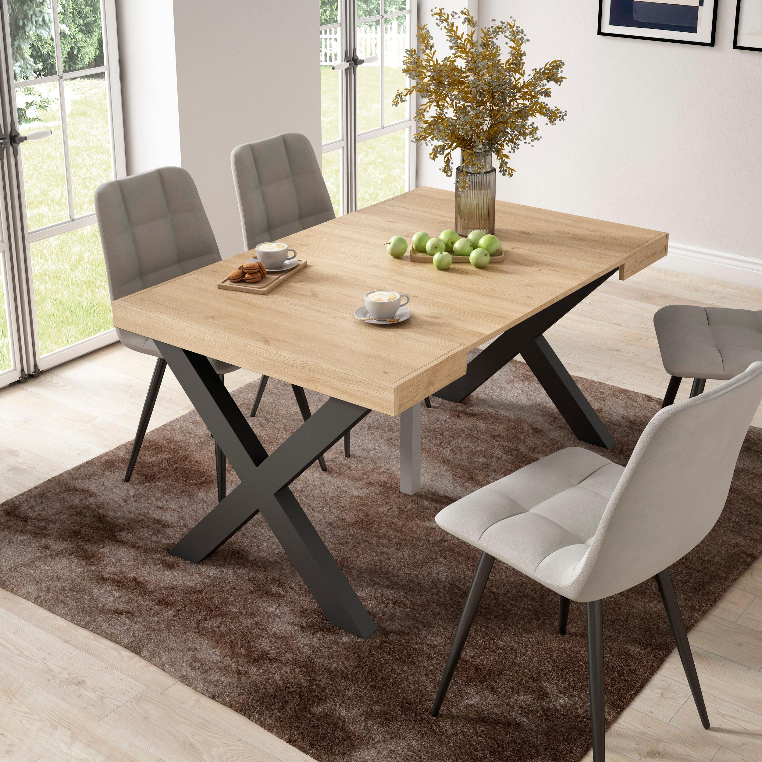 foto del prodotto consolle allungabile, 58 fino 140x90x73cm, per 6 persone, gambe in legno, colore rovere rf2726