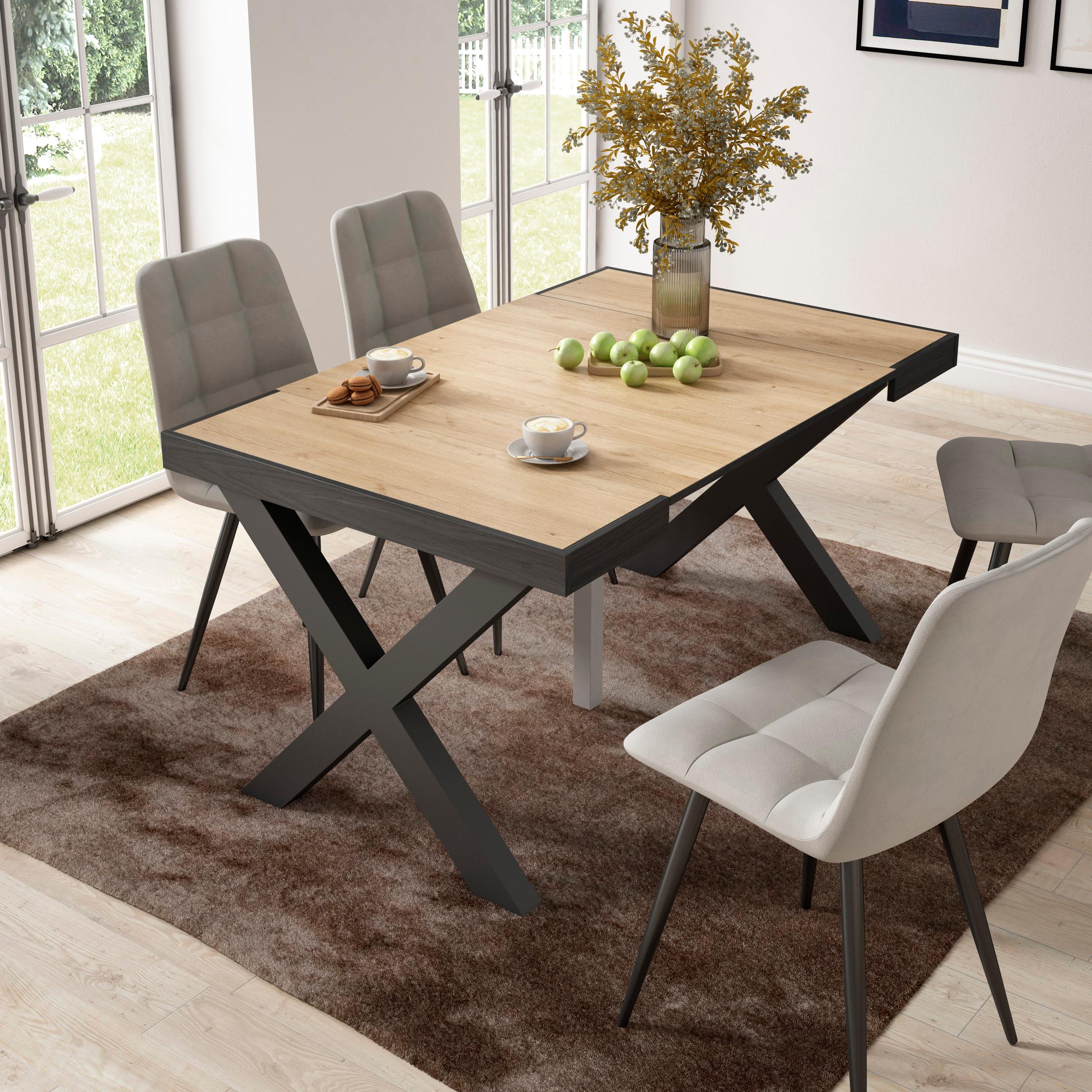 foto del prodotto consolle allungabile, 58 fino 140x90x73cm, per 6 persone, gambe in legno, colore rovere rf2731