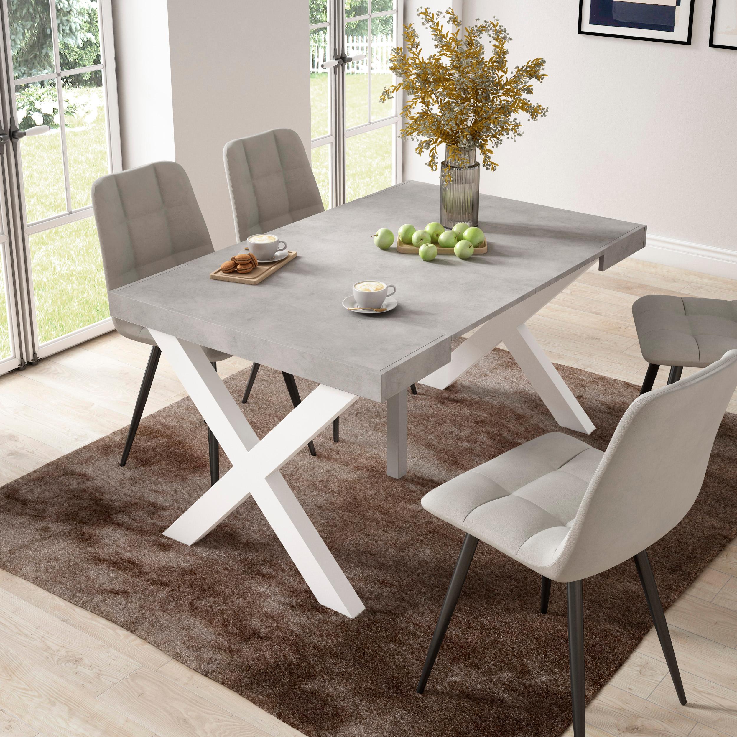 foto del prodotto consolle allungabile, 58 fino 140x90x73cm, per 6 persone, gambe in legno, grigio cemento rf2721