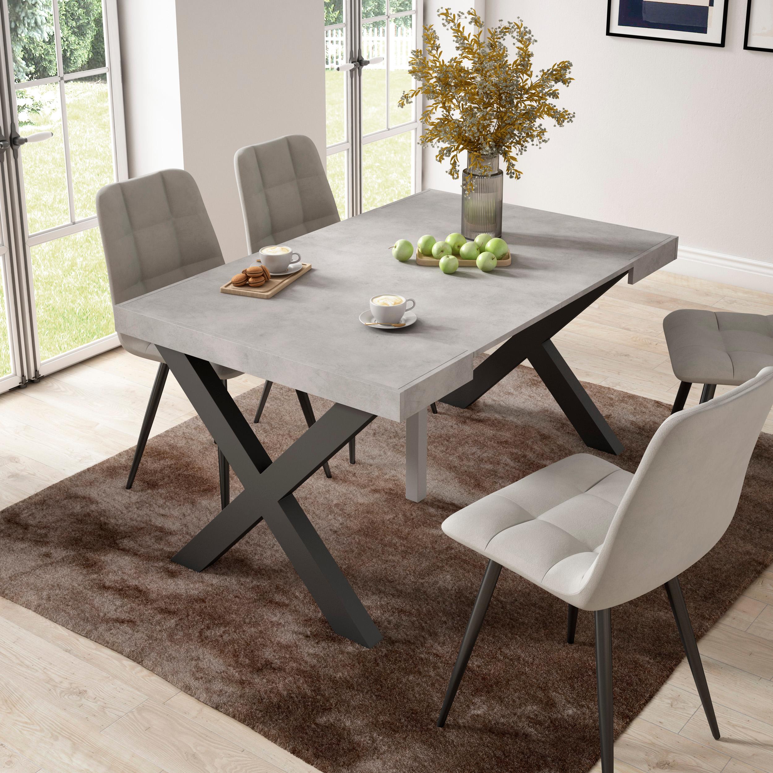foto del prodotto consolle allungabile, 58 fino 140x90x73cm, per 6 persone, gambe in legno, grigio cemento rf2733