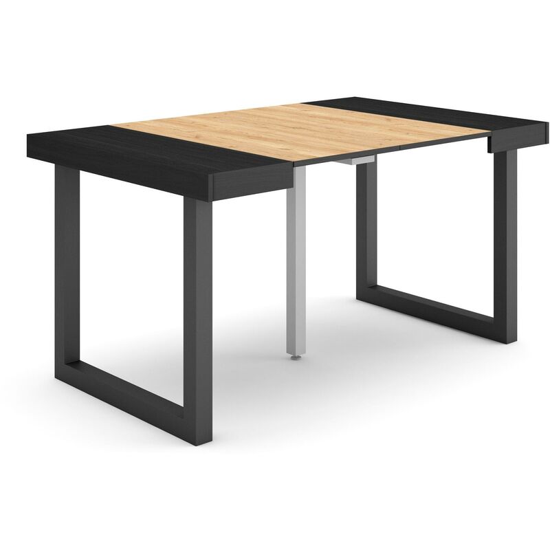 foto del prodotto consolle allungabile, 58 fino 140x90x73cm, per 6 persone, gambe in legno, nero e colore rovere rf2712