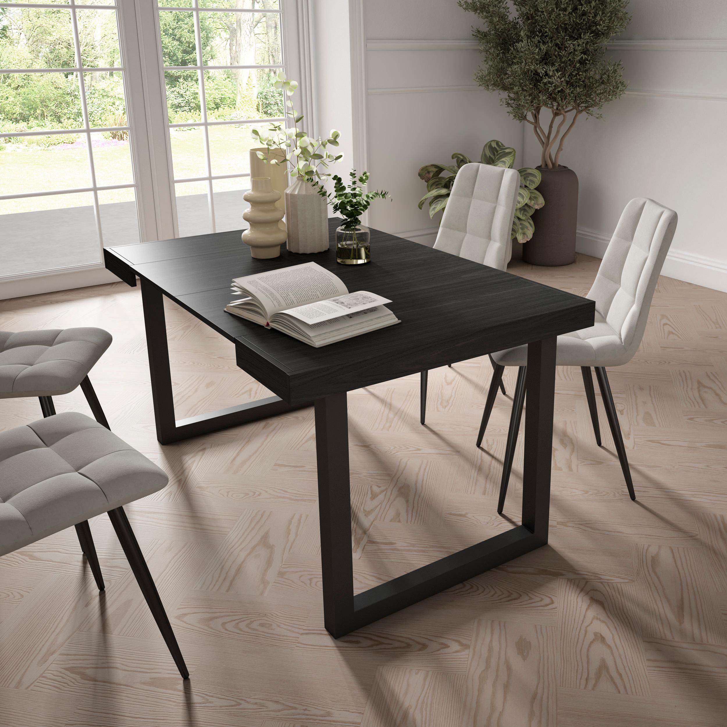 foto del prodotto consolle allungabile, 58 fino 140x90x73cm, per 6 persone, gambe in legno, nero rf2713