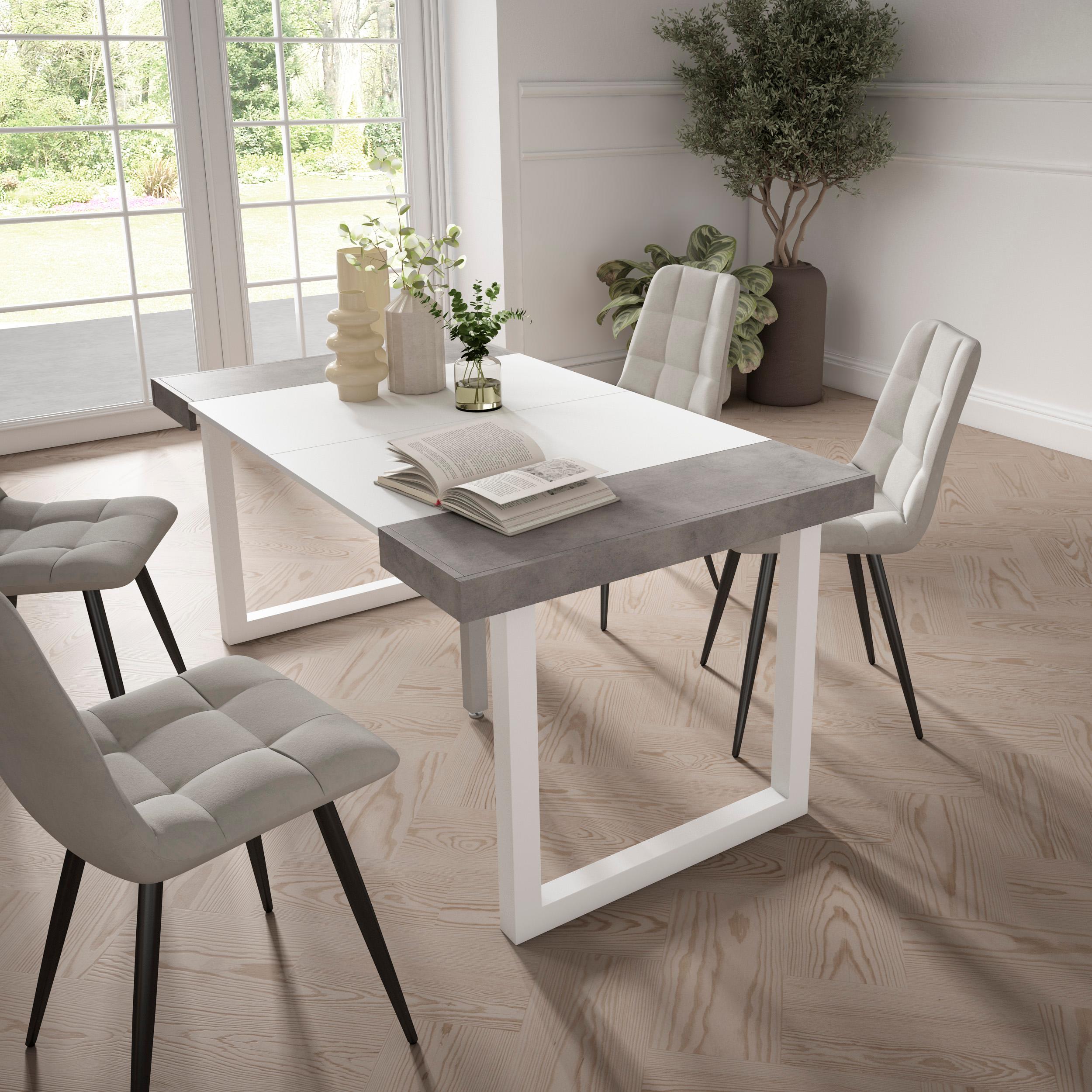 foto del prodotto consolle allungabile, 58 fino 160x90x73cm, per 8 persone, gambe in legno, bianco e grigio cemento rf2746