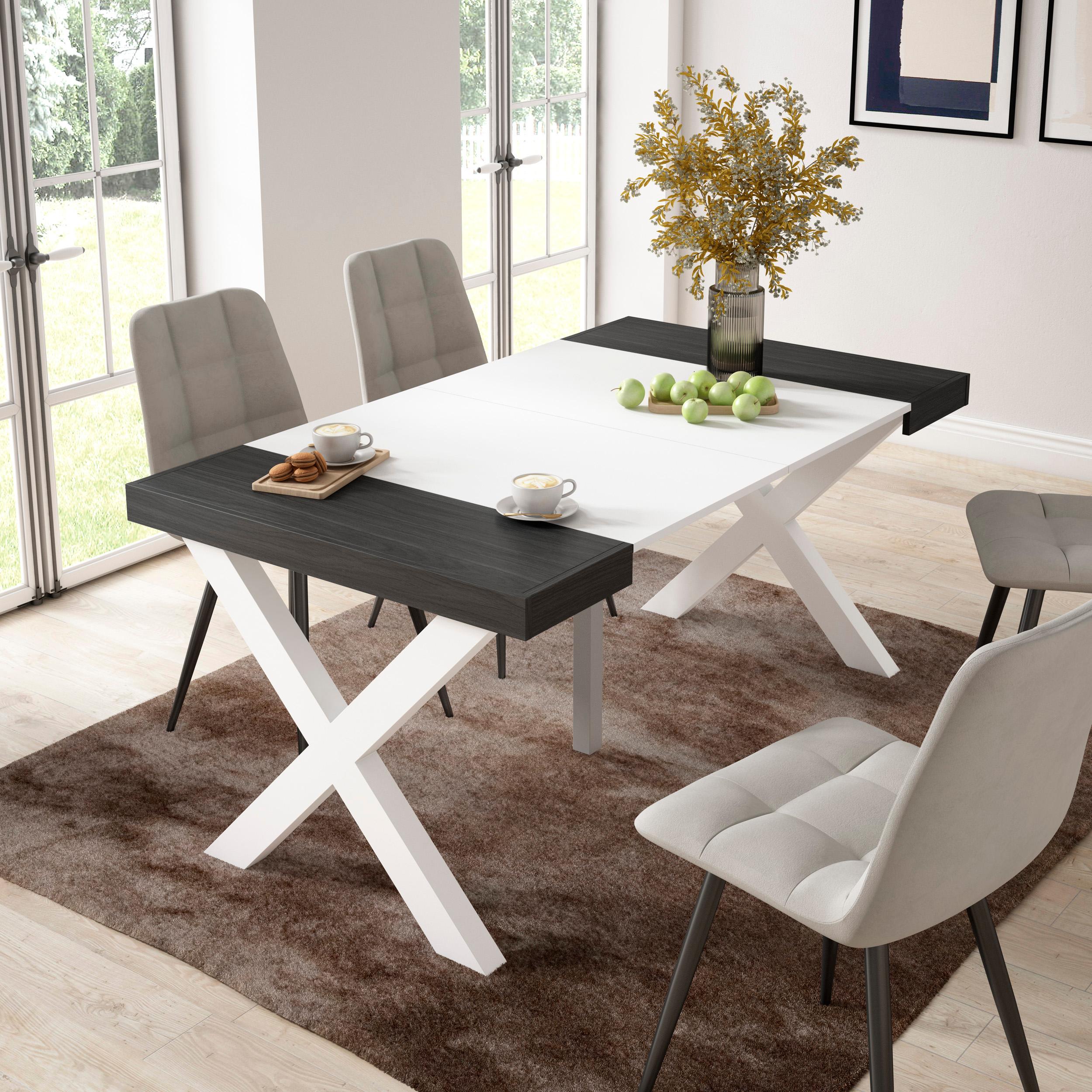 foto del prodotto consolle allungabile, 58 fino 160x90x73cm, per 8 persone, gambe in legno, bianco e nero rf2738