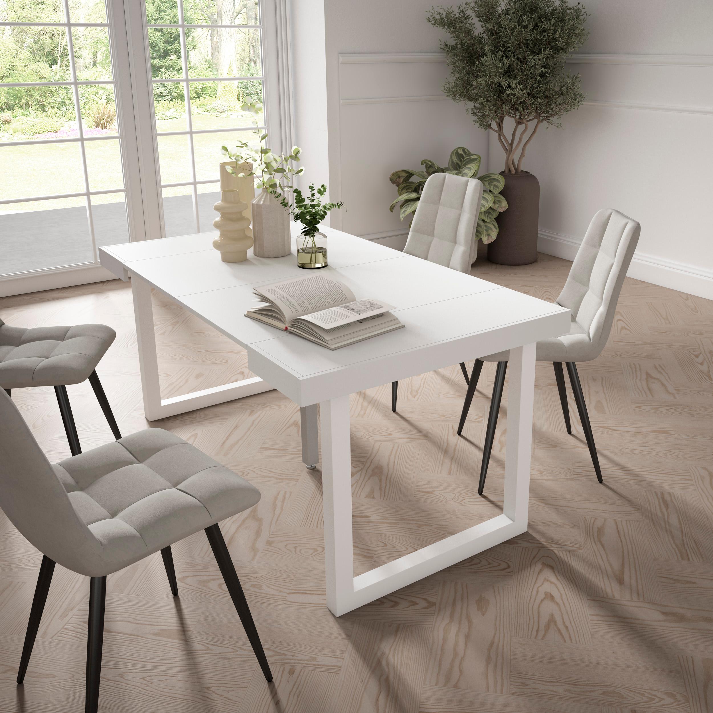 foto del prodotto consolle allungabile, 58 fino 160x90x73cm, per 8 persone, gambe in legno, bianco rf2707
