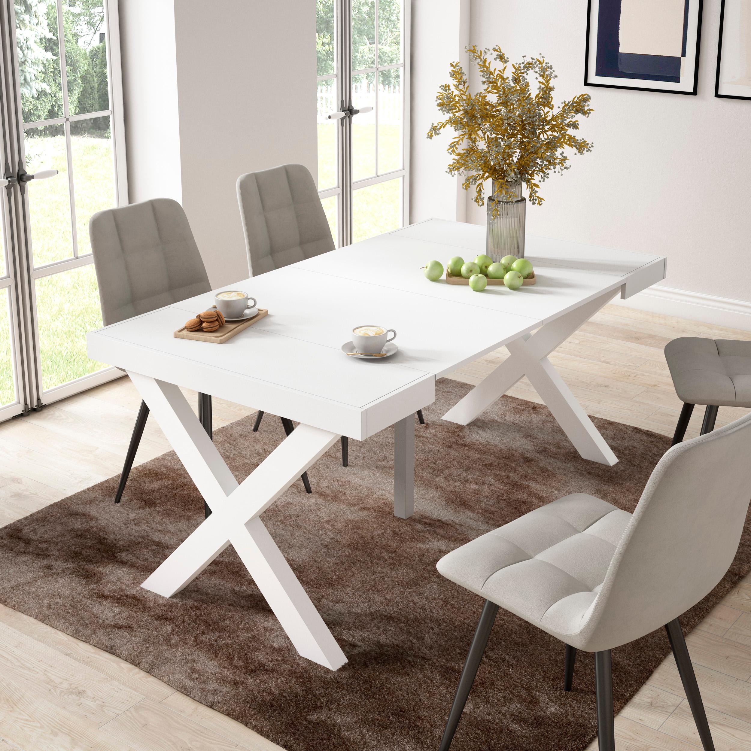 foto del prodotto consolle allungabile, 58 fino 160x90x73cm, per 8 persone, gambe in legno, bianco rf2734