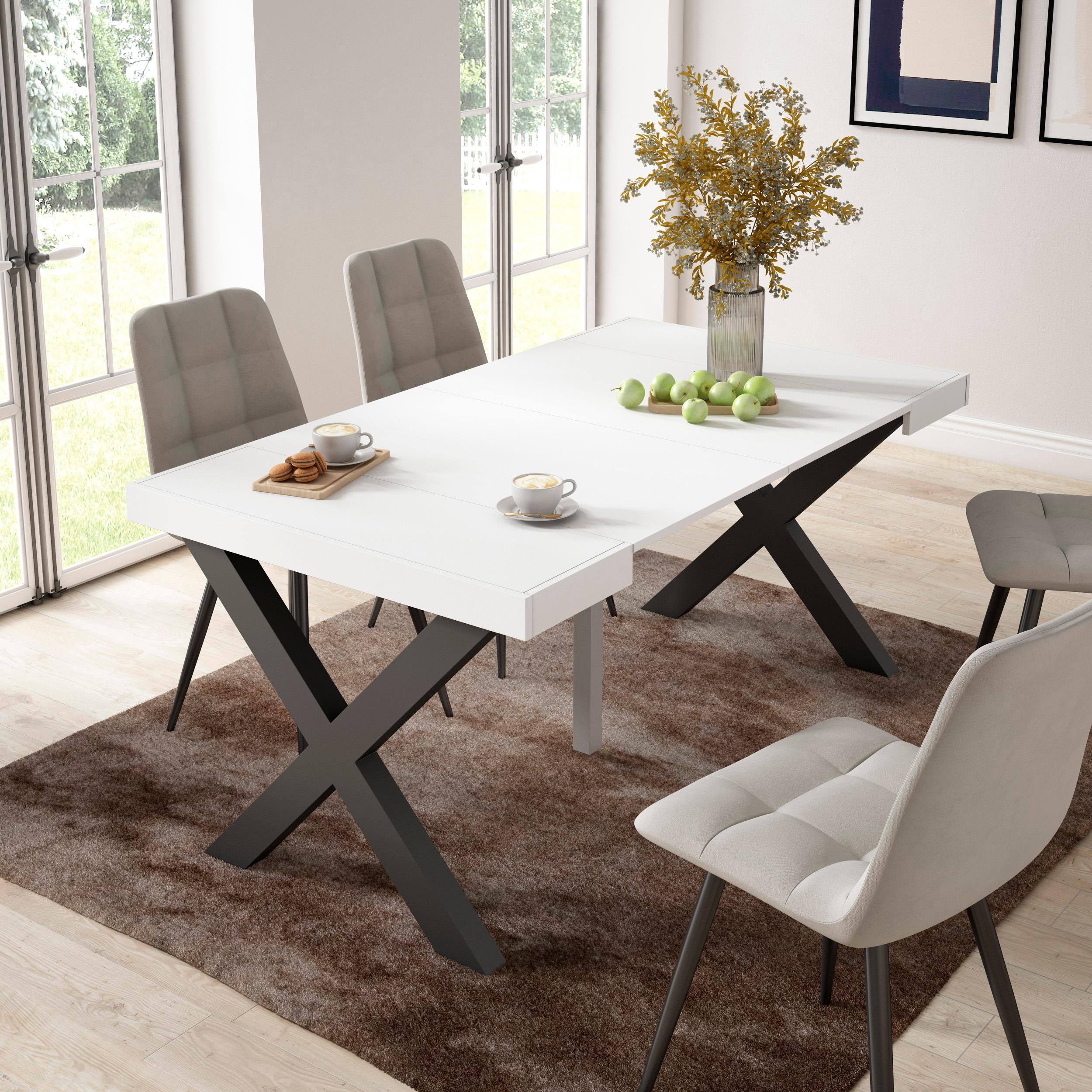 foto del prodotto consolle allungabile, 58 fino 160x90x73cm, per 8 persone, gambe in legno, bianco rf2749