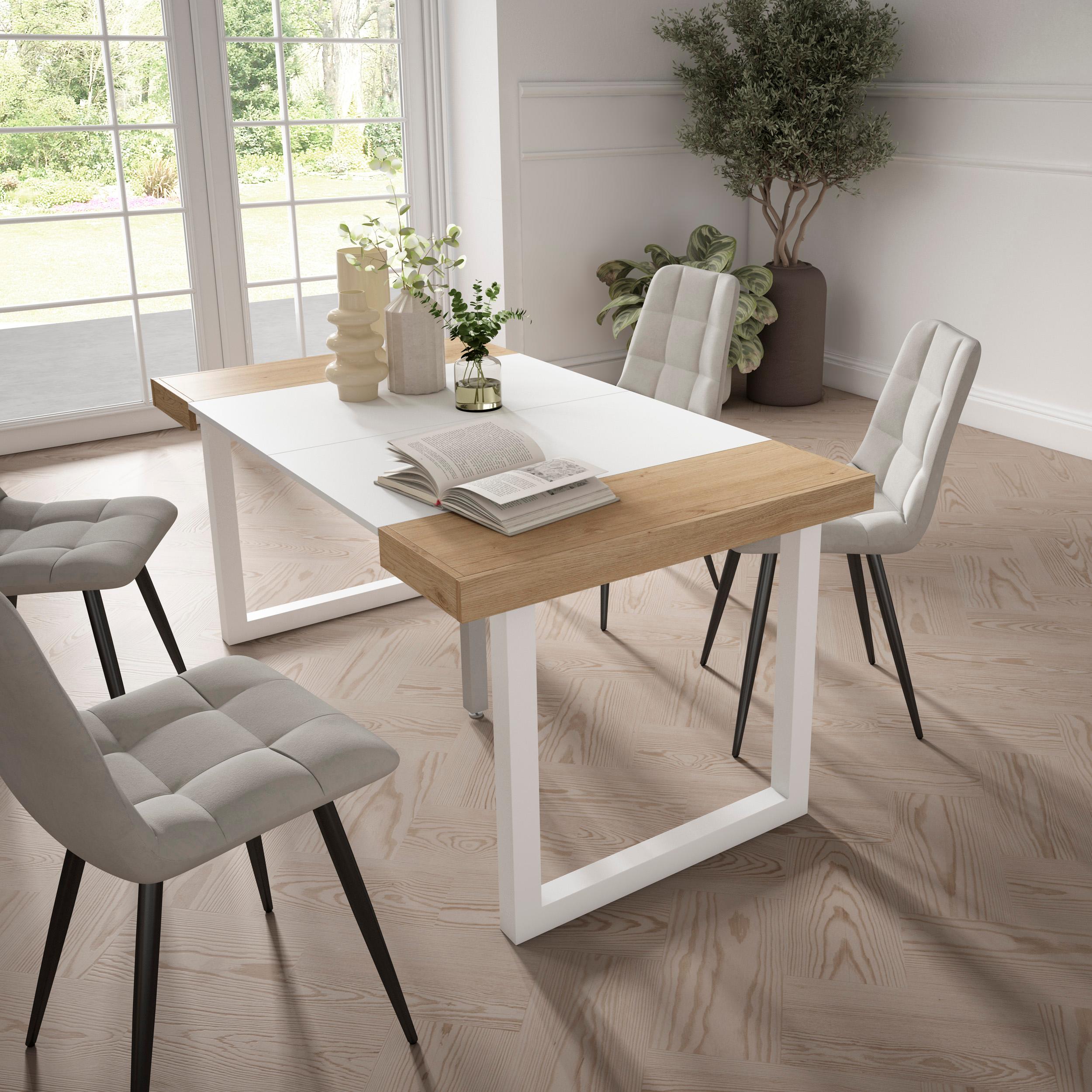 foto del prodotto consolle allungabile, 58 fino 160x90x73cm, per 8 persone, gambe in legno, colore rovere e bianco rf2702