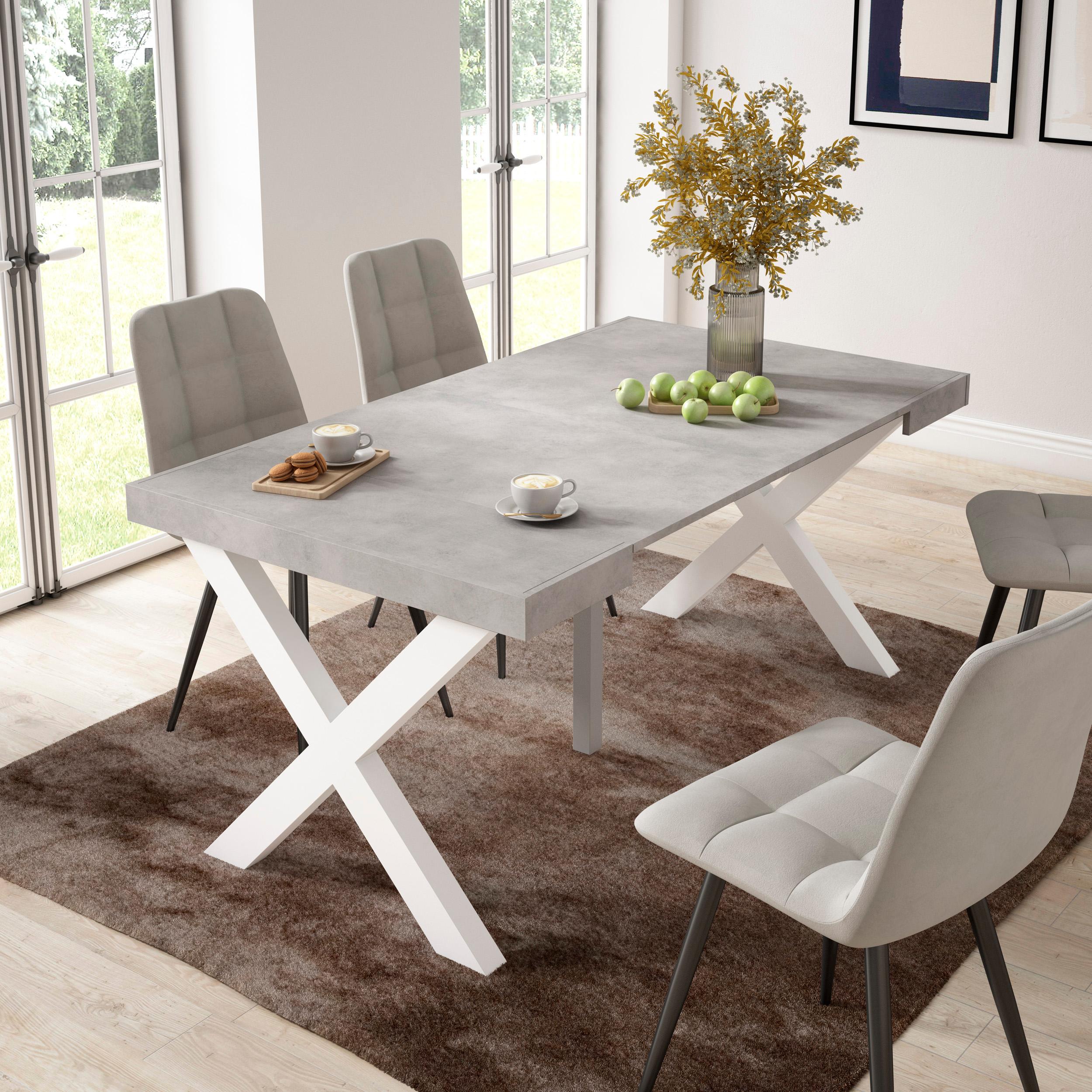 foto del prodotto consolle allungabile, 58 fino 160x90x73cm, per 8 persone, gambe in legno, grigio cemento rf2735