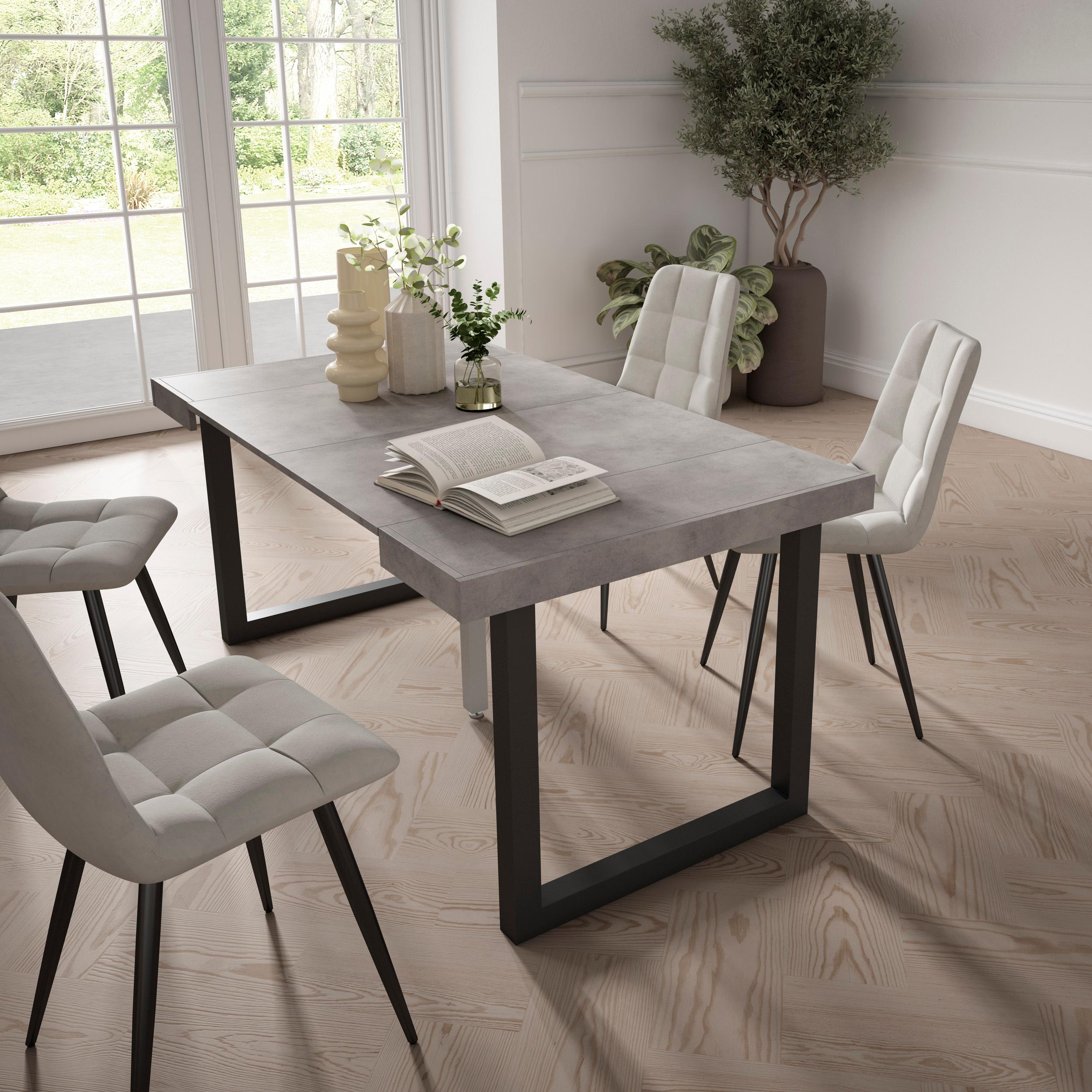 foto del prodotto consolle allungabile, 58 fino 160x90x73cm, per 8 persone, gambe in legno, grigio cemento rf2740