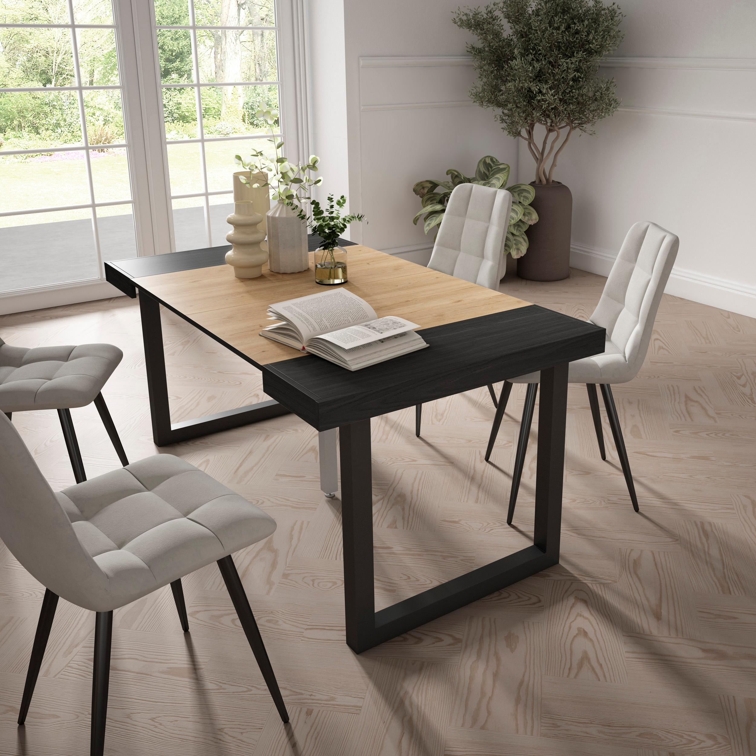 foto del prodotto consolle allungabile, 58 fino 160x90x73cm, per 8 persone, gambe in legno, nero e colore rovere rf2741