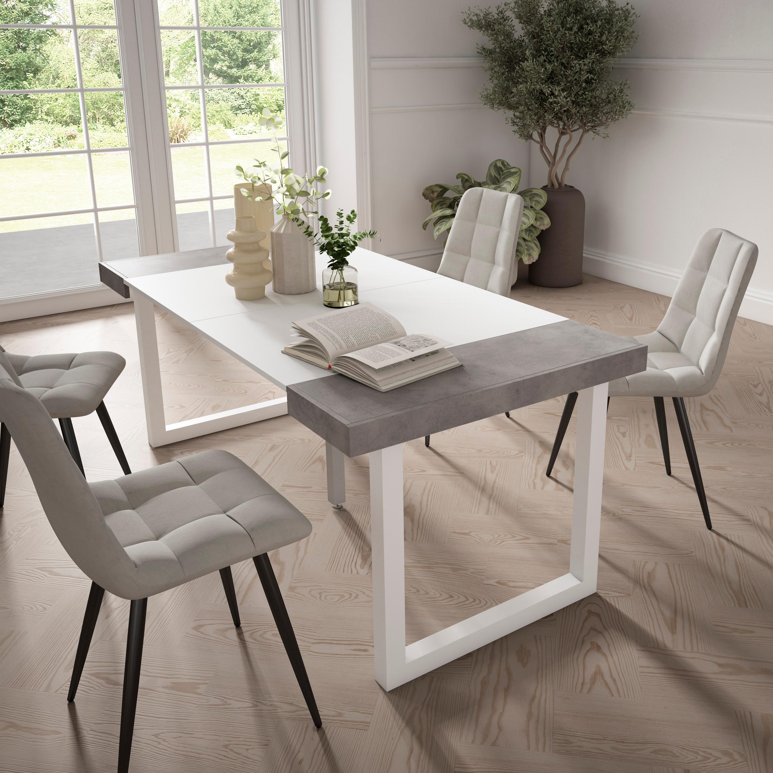 foto del prodotto consolle allungabile, 58 fino 180x90x73cm, per 8 persone, gambe in legno, bianco e grigio cemento rf2779