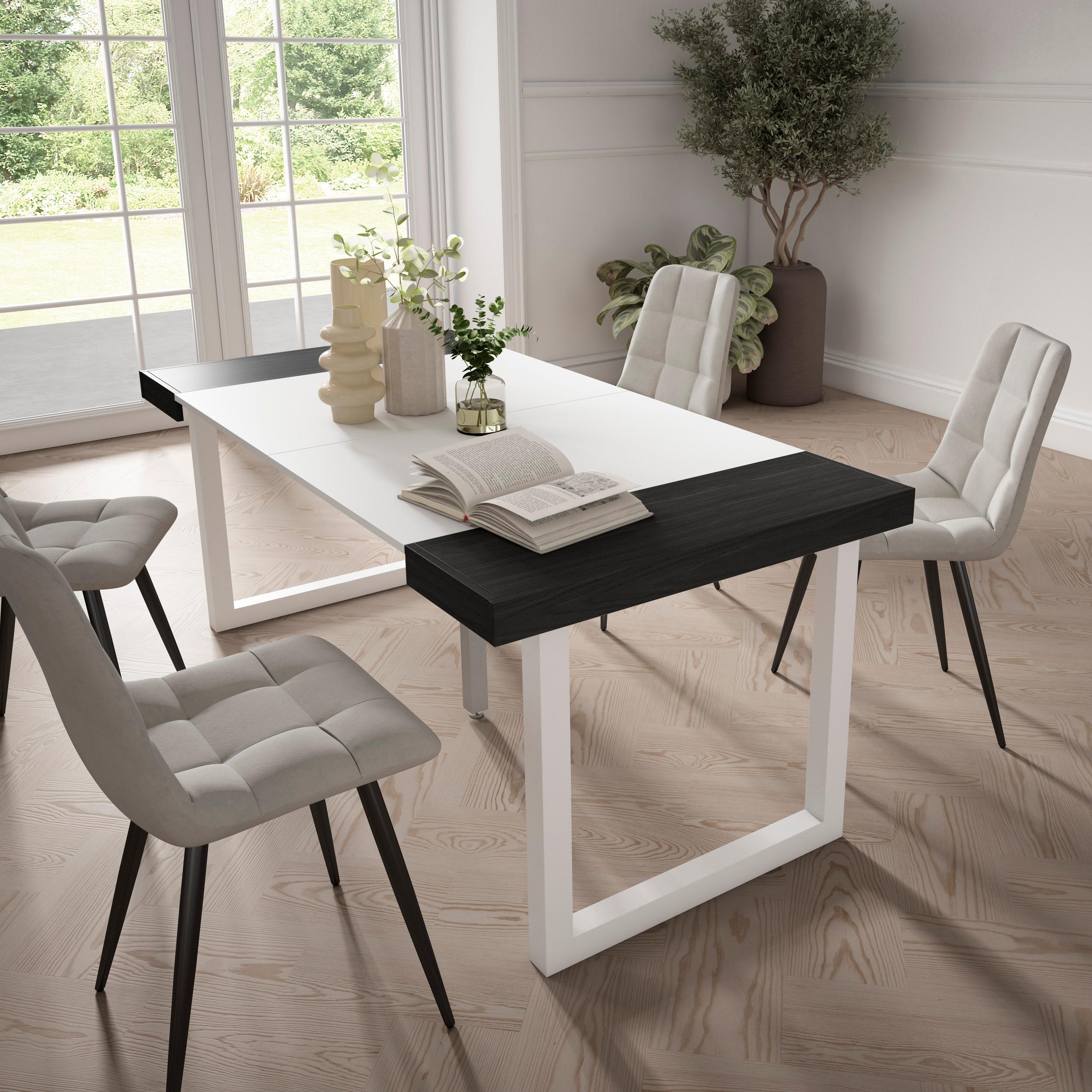 foto del prodotto consolle allungabile, 58 fino 180x90x73cm, per 8 persone, gambe in legno, bianco e nero rf2778