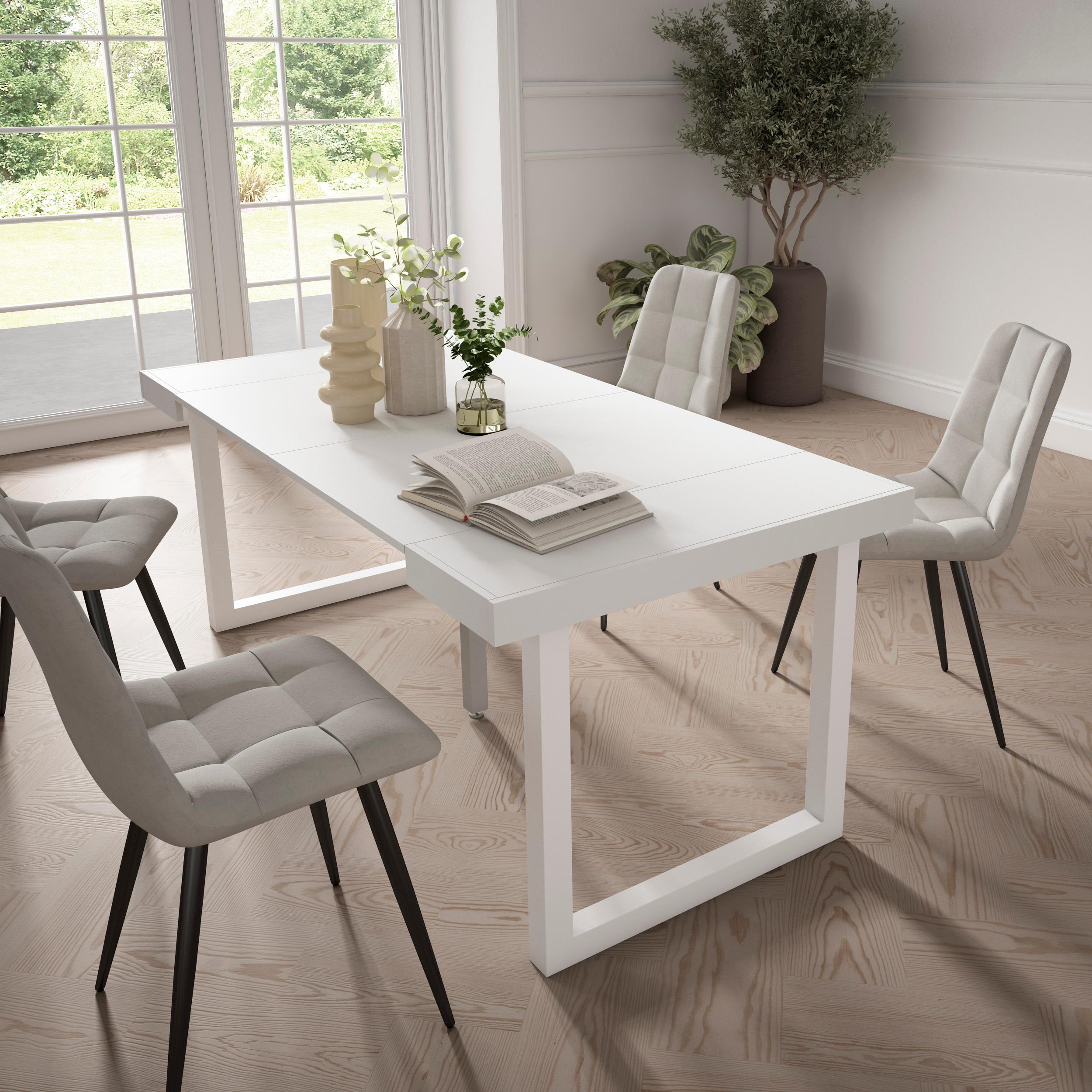 foto del prodotto consolle allungabile, 58 fino 180x90x73cm, per 8 persone, gambe in legno, bianco rf2708