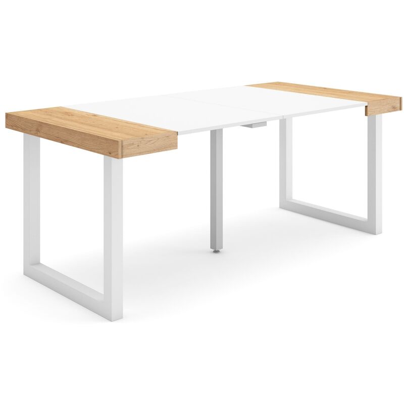 foto del prodotto consolle allungabile, 58 fino 180x90x73cm, per 8 persone, gambe in legno, colore rovere e bianco rf2696