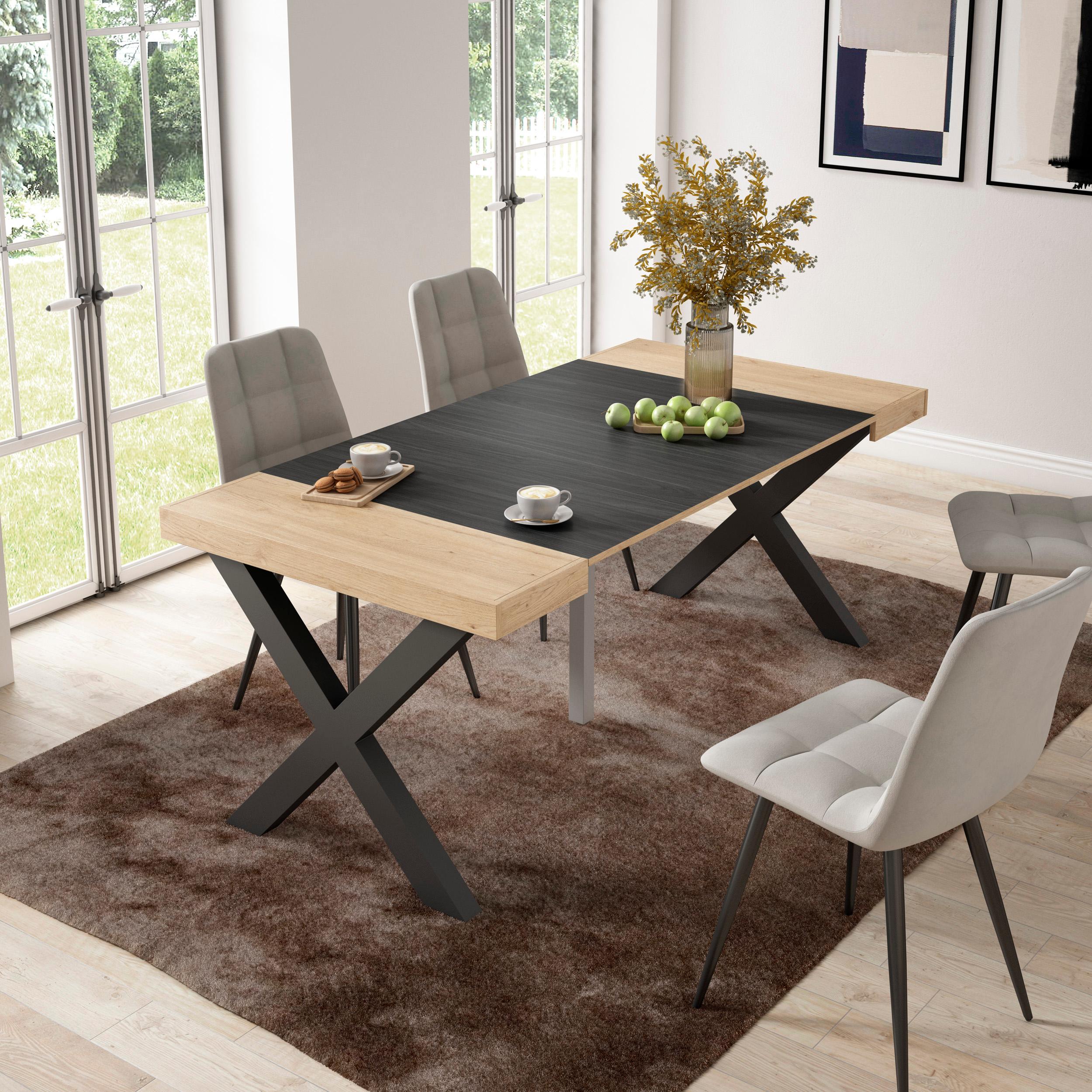 foto del prodotto consolle allungabile, 58 fino 180x90x73cm, per 8 persone, gambe in legno, colore rovere e nero rf2758