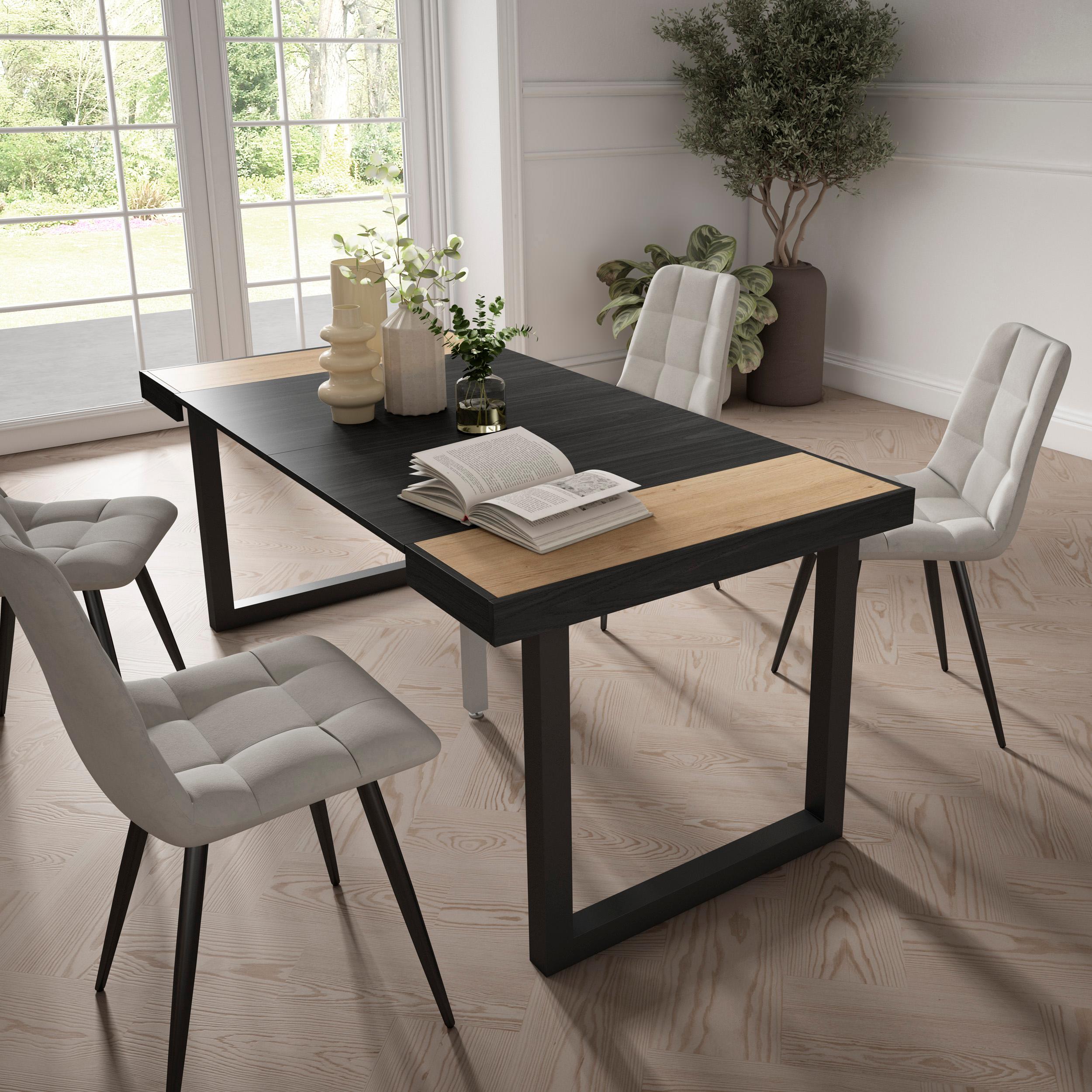 foto del prodotto consolle allungabile, 58 fino 180x90x73cm, per 8 persone, gambe in legno, colore rovere e nero rf2776