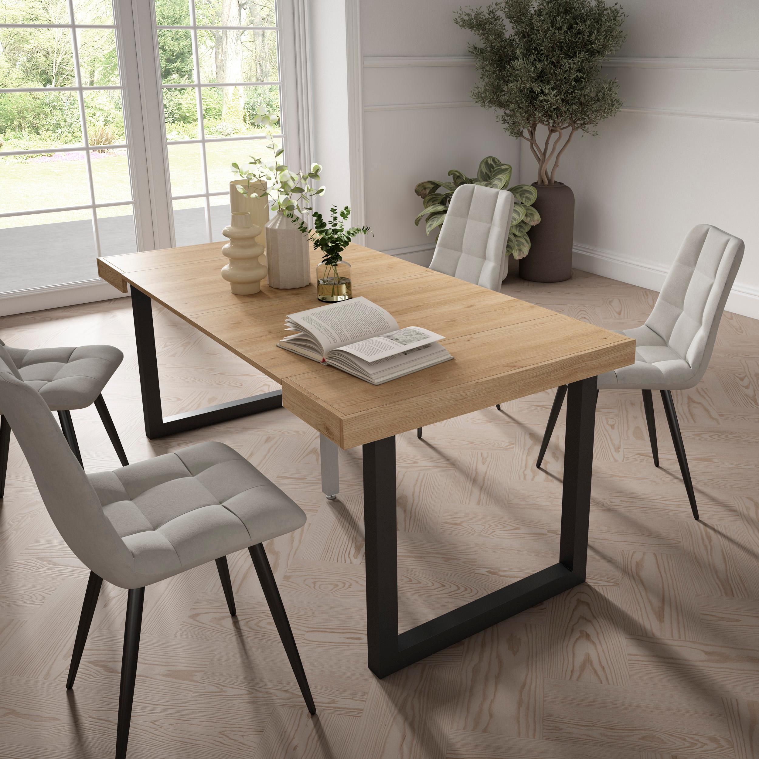 foto del prodotto consolle allungabile, 58 fino 180x90x73cm, per 8 persone, gambe in legno, colore rovere rf2697