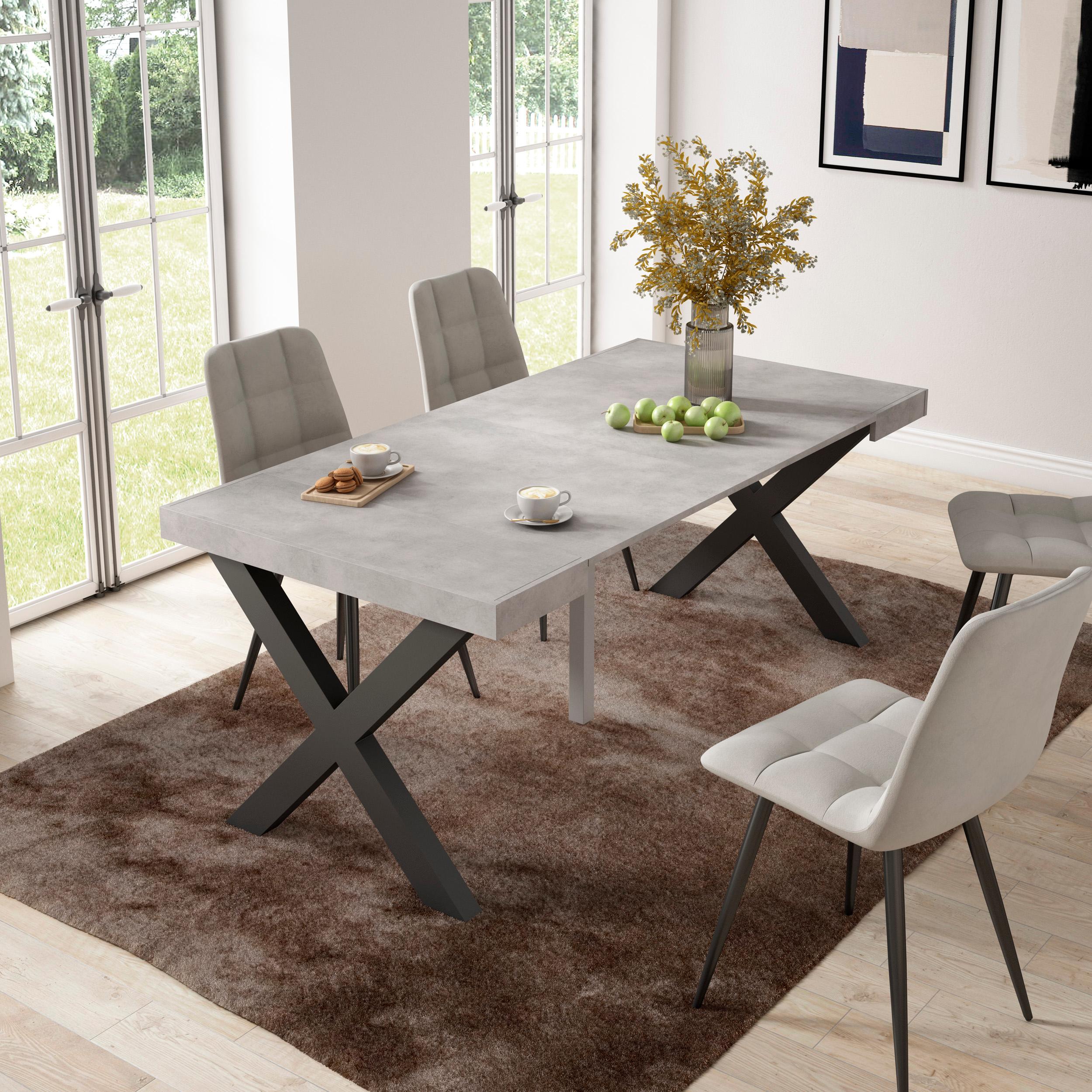 foto del prodotto consolle allungabile, 58 fino 180x90x73cm, per 8 persone, gambe in legno, grigio cemento rf2761