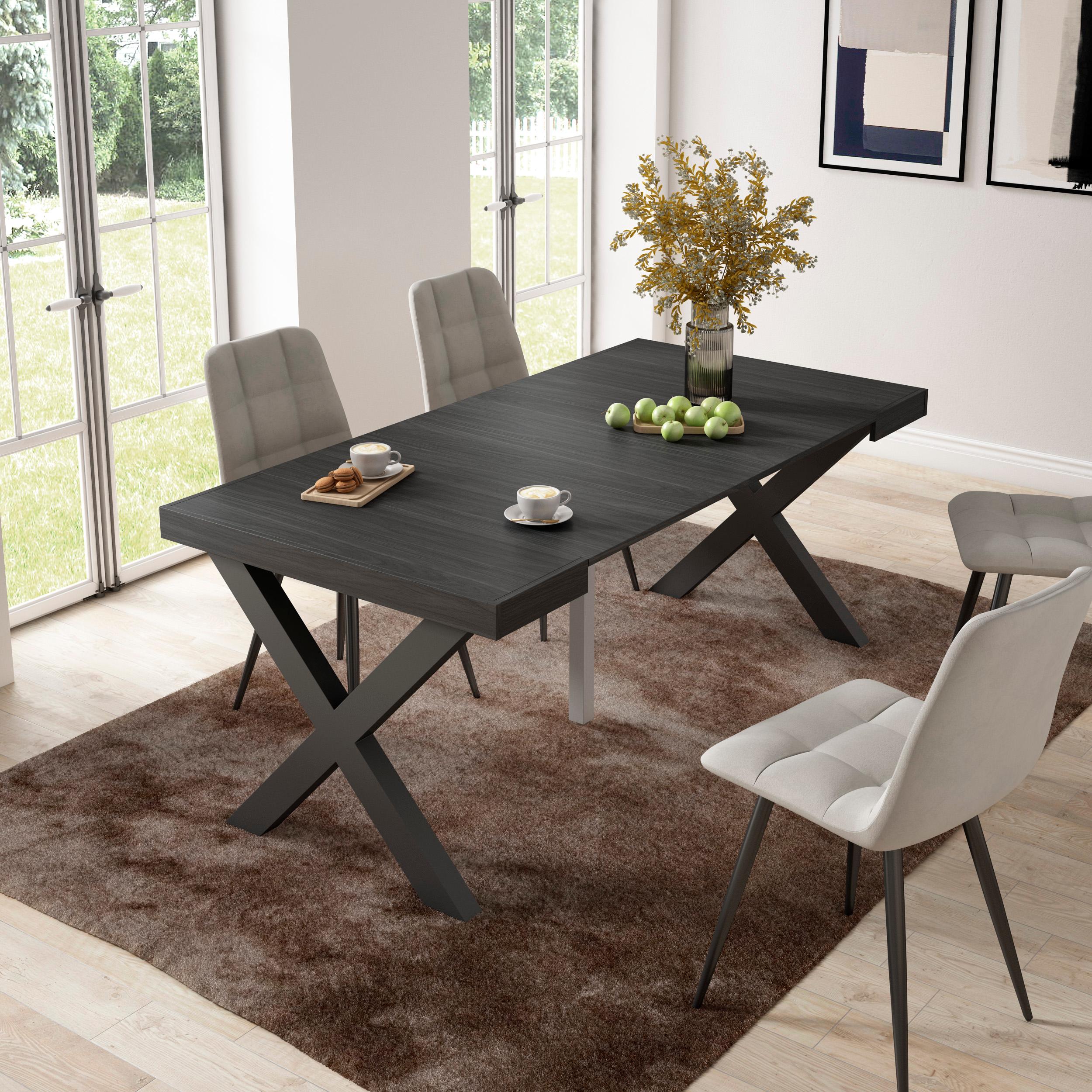 foto del prodotto consolle allungabile, 58 fino 180x90x73cm, per 8 persone, gambe in legno, nero rf2760