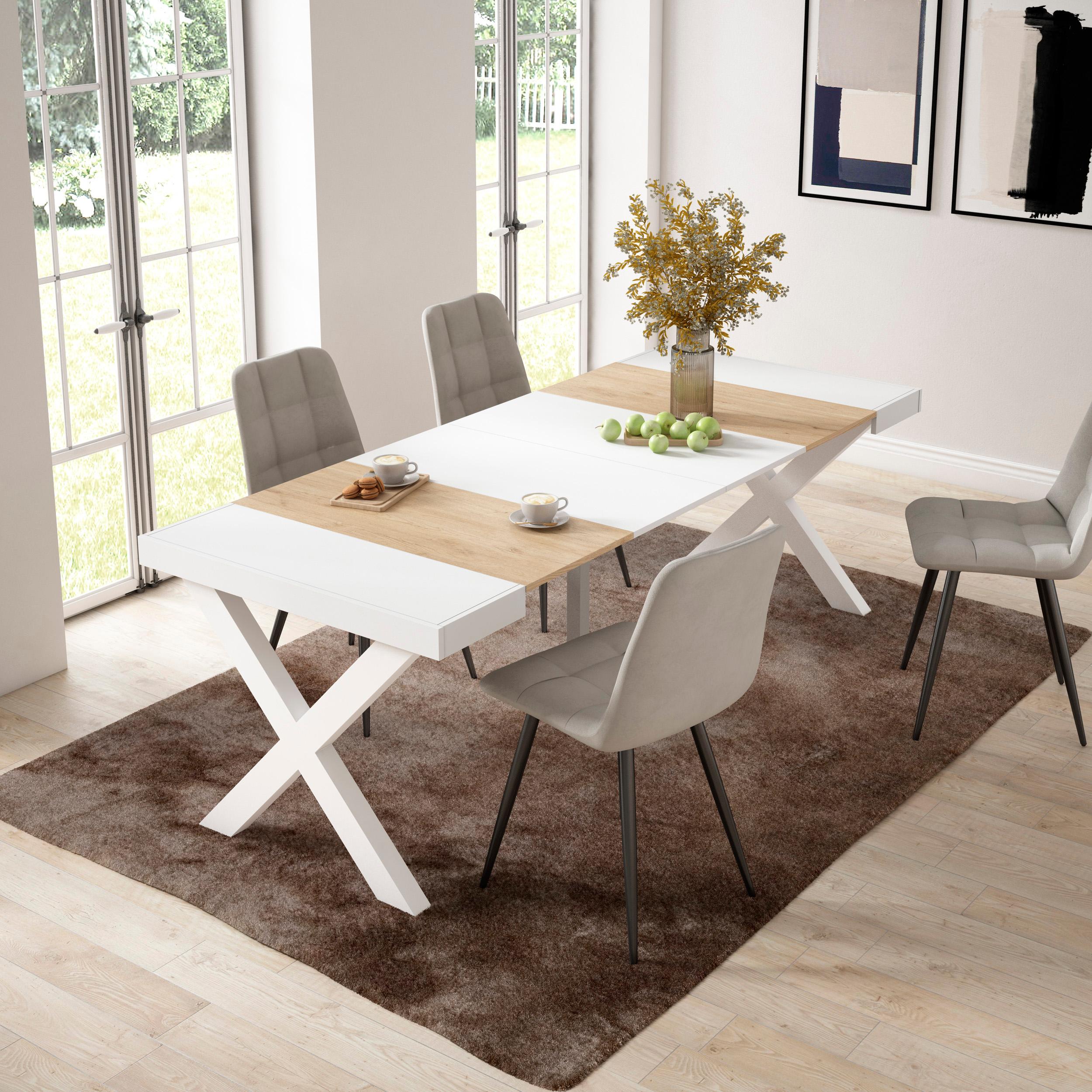 foto del prodotto consolle allungabile, 58 fino 222x90x73cm, per 10 persone, gambe in legno, colore rovere e bianco rf2837
