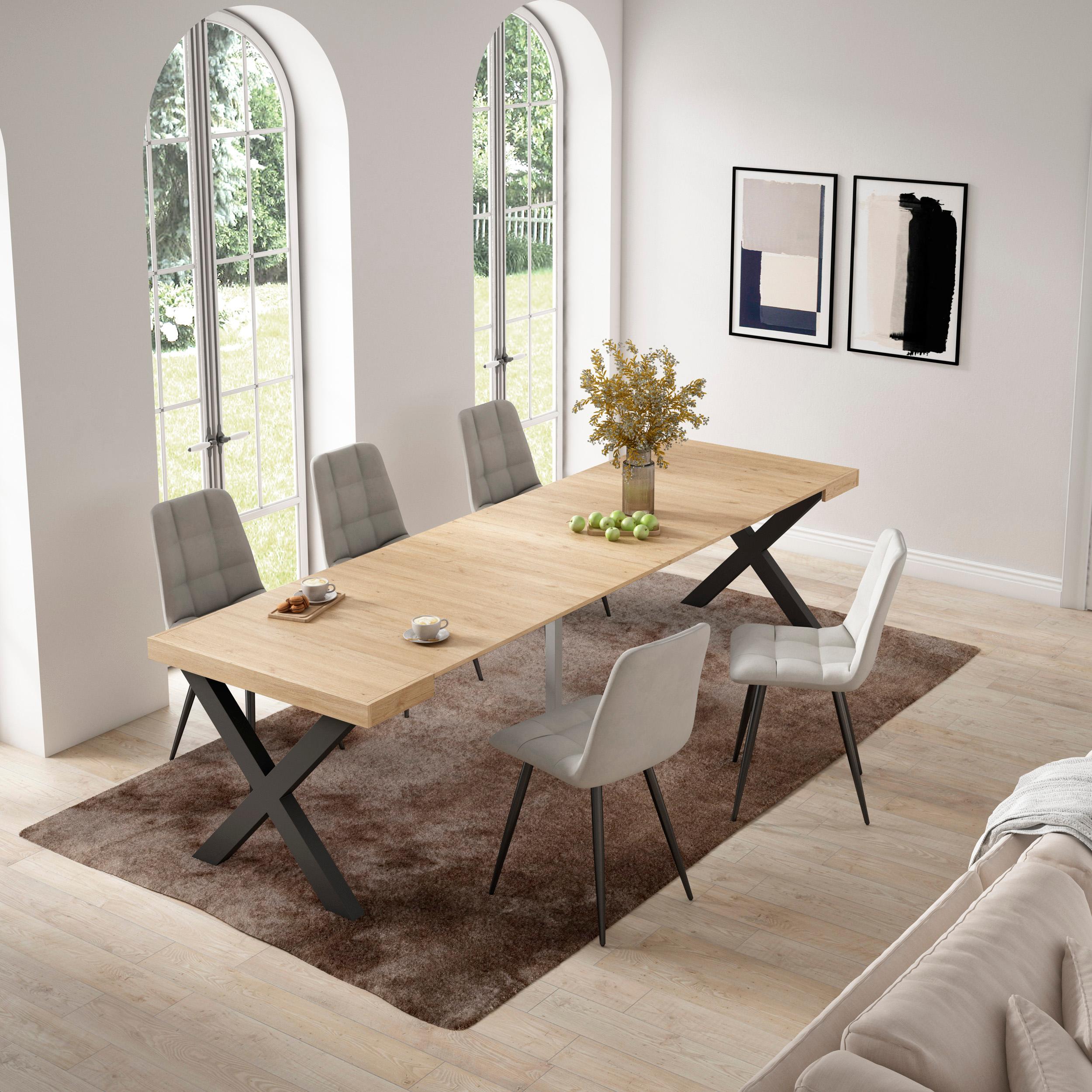 foto del prodotto consolle allungabile, 58 fino 302x90x73cm, per 14 persone, gambe in legno, colore rovere rf2781