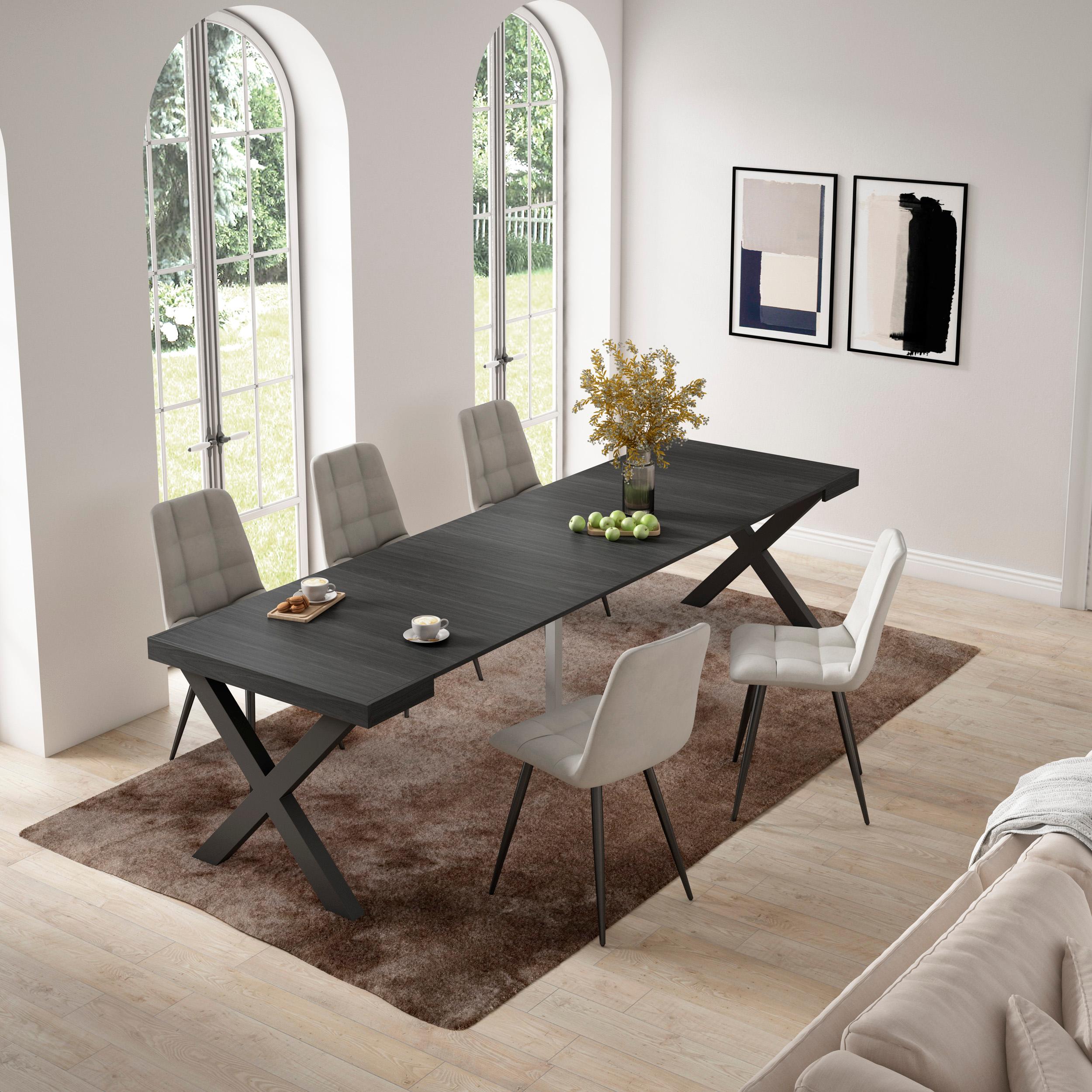 foto del prodotto consolle allungabile, 58 fino 302x90x73cm, per 14 persone, gambe in legno, nero rf2833
