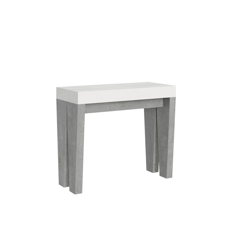 foto del prodotto consolle allungabile 90x40 300 cm spimbo mix piano bianco frassino bianco frassino cemento