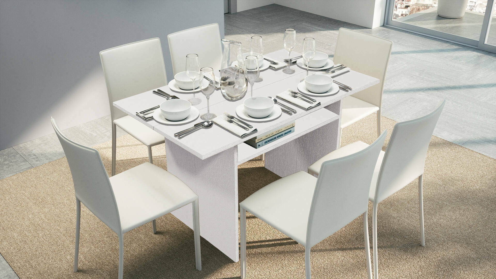 foto del prodotto consolle allungabile agrippino, tavolo da pranzo con apertura a libro, consolle multiuso allungabile, 100 made in italy, 120x70h75 cm, bianco dmora